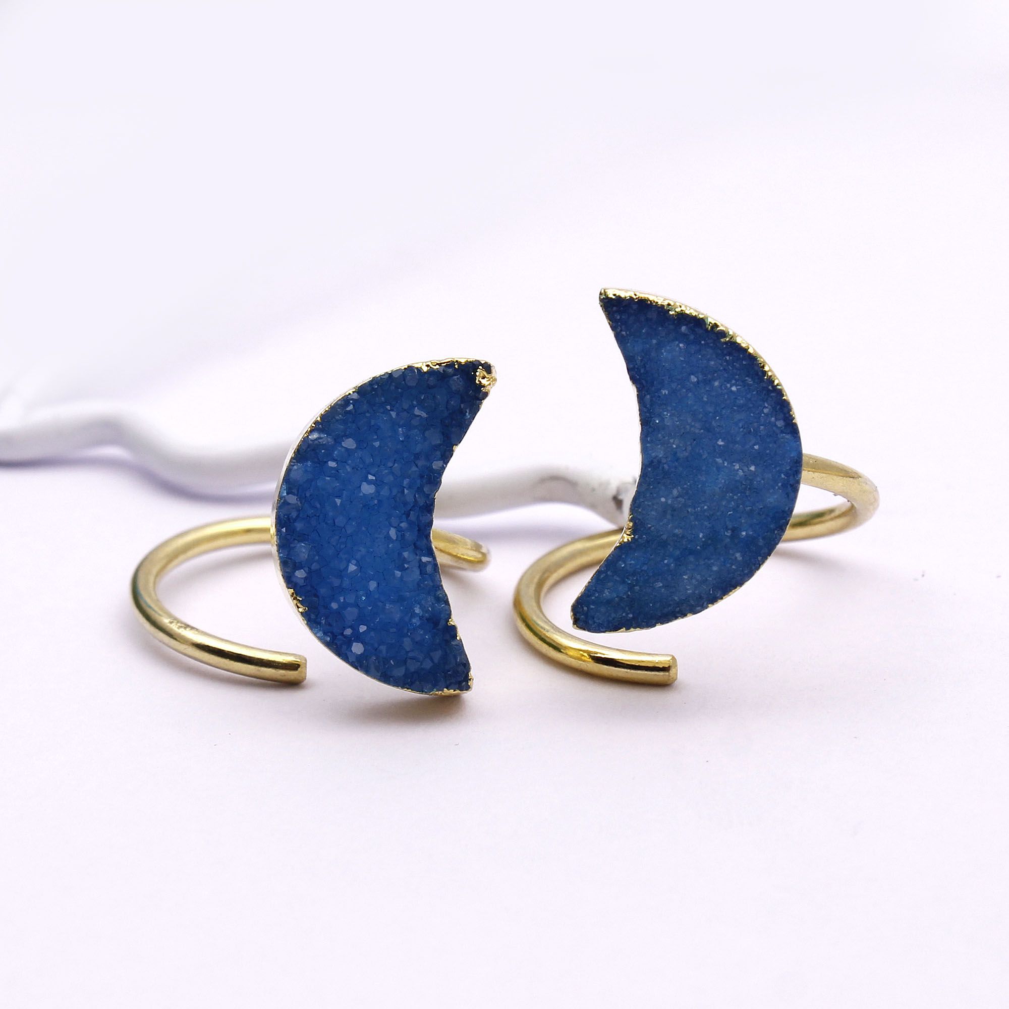 A grade natural agate durzi gold plated rings half moon handmade  Supplier