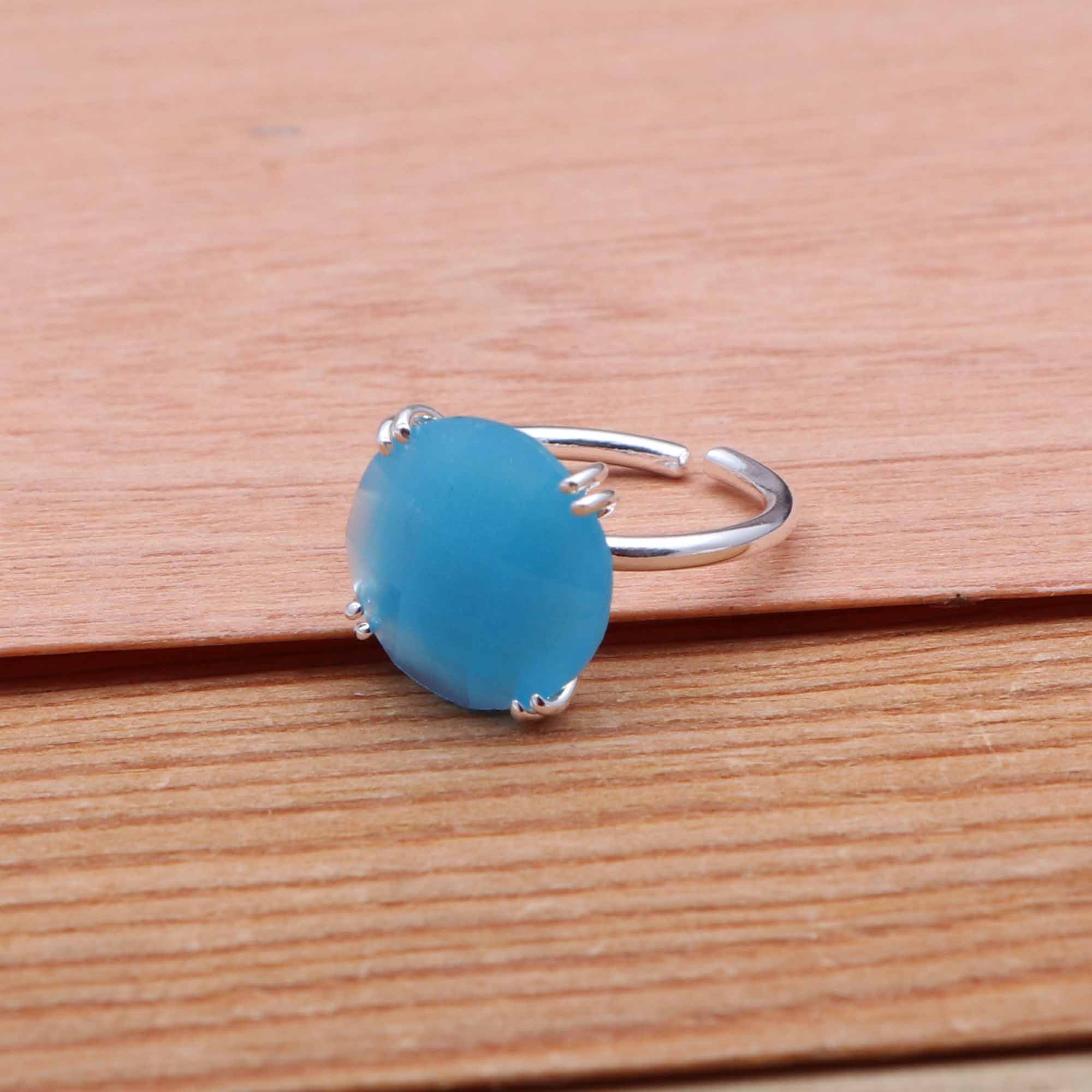 Chalcedony gemstone rings adjustable rings silver plated round shape Supplier