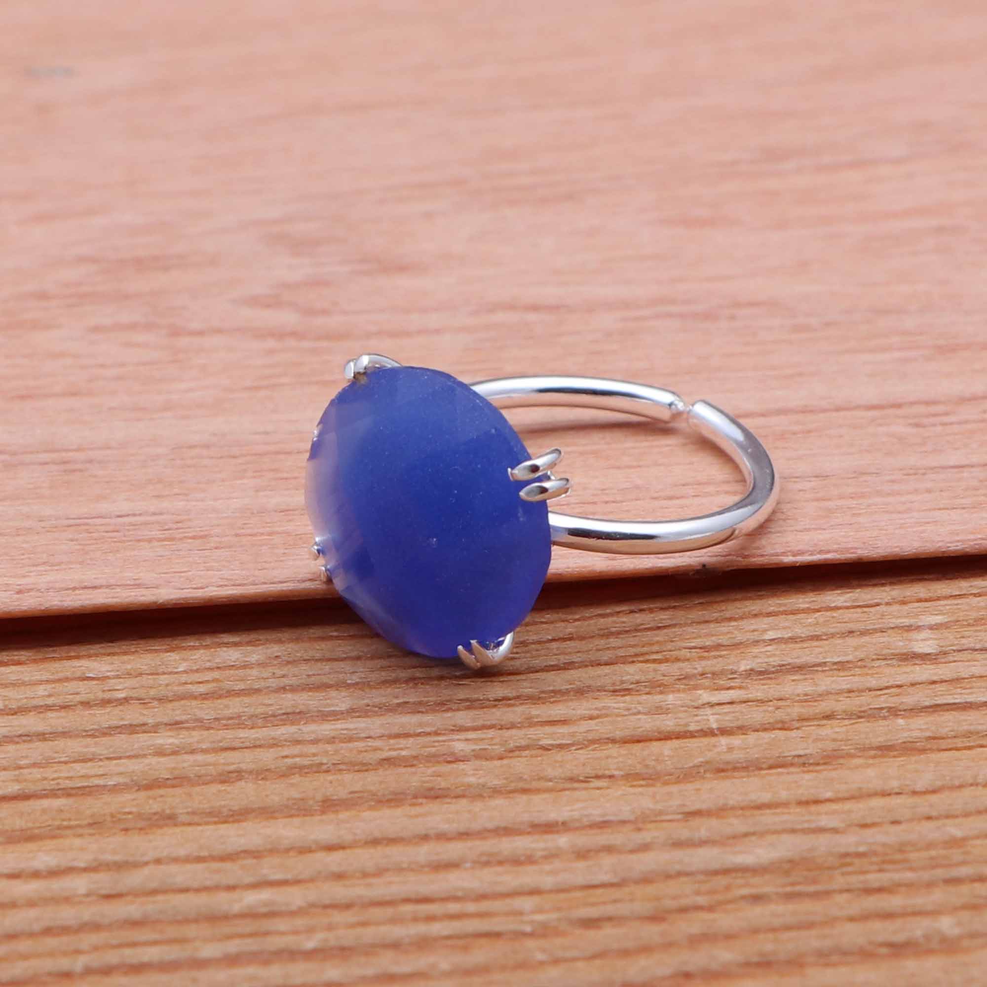 Chalcedony gemstone rings adjustable rings silver plated round shape Supplier