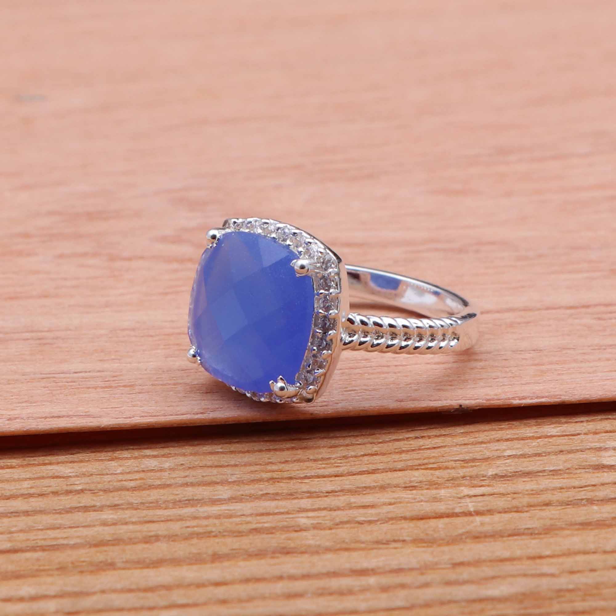 Wholesale gemstone citrine with zircon rings silver rings cushion rings Supplier
