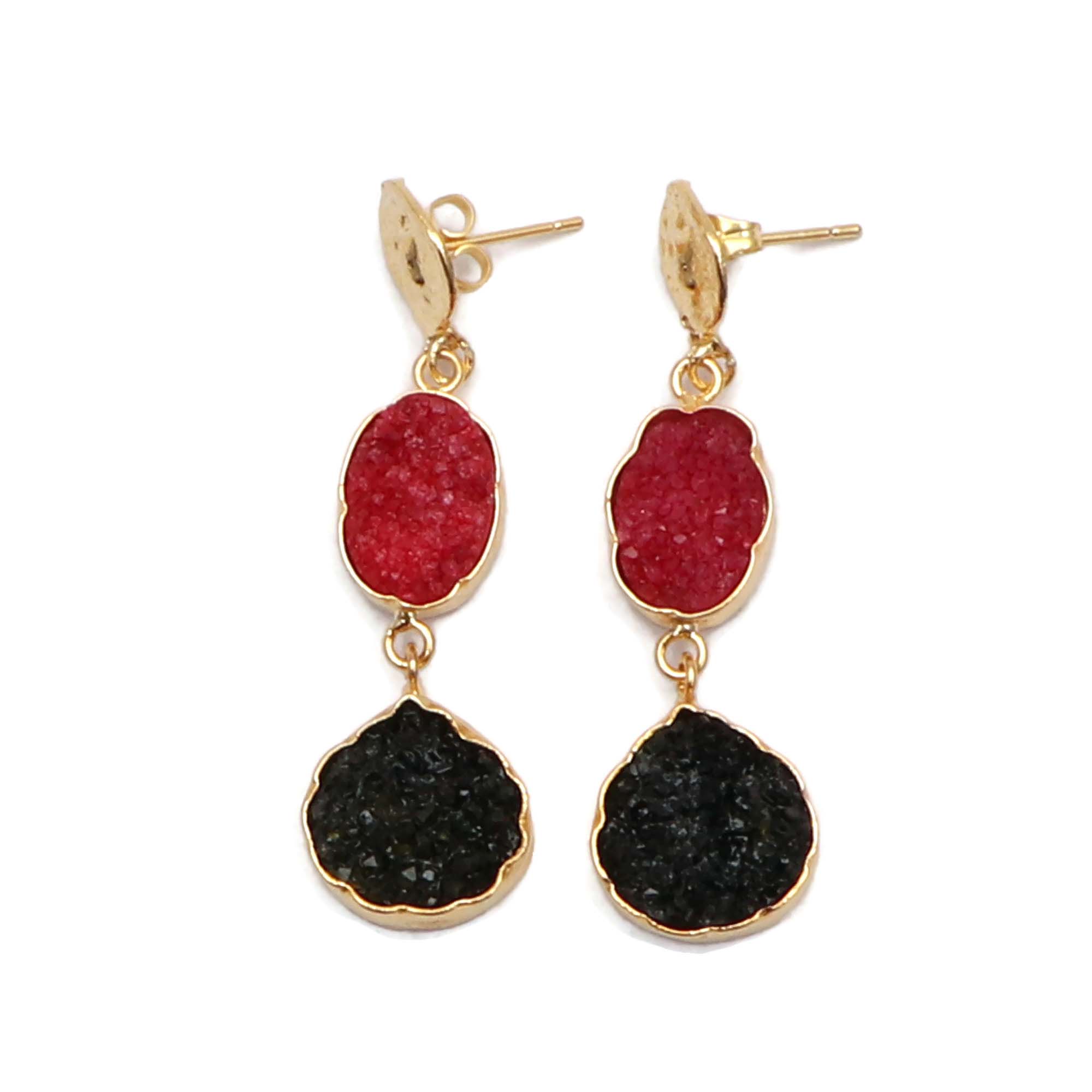 Quality brass golf plated drop natural agate durzi gemstone earring Supplier