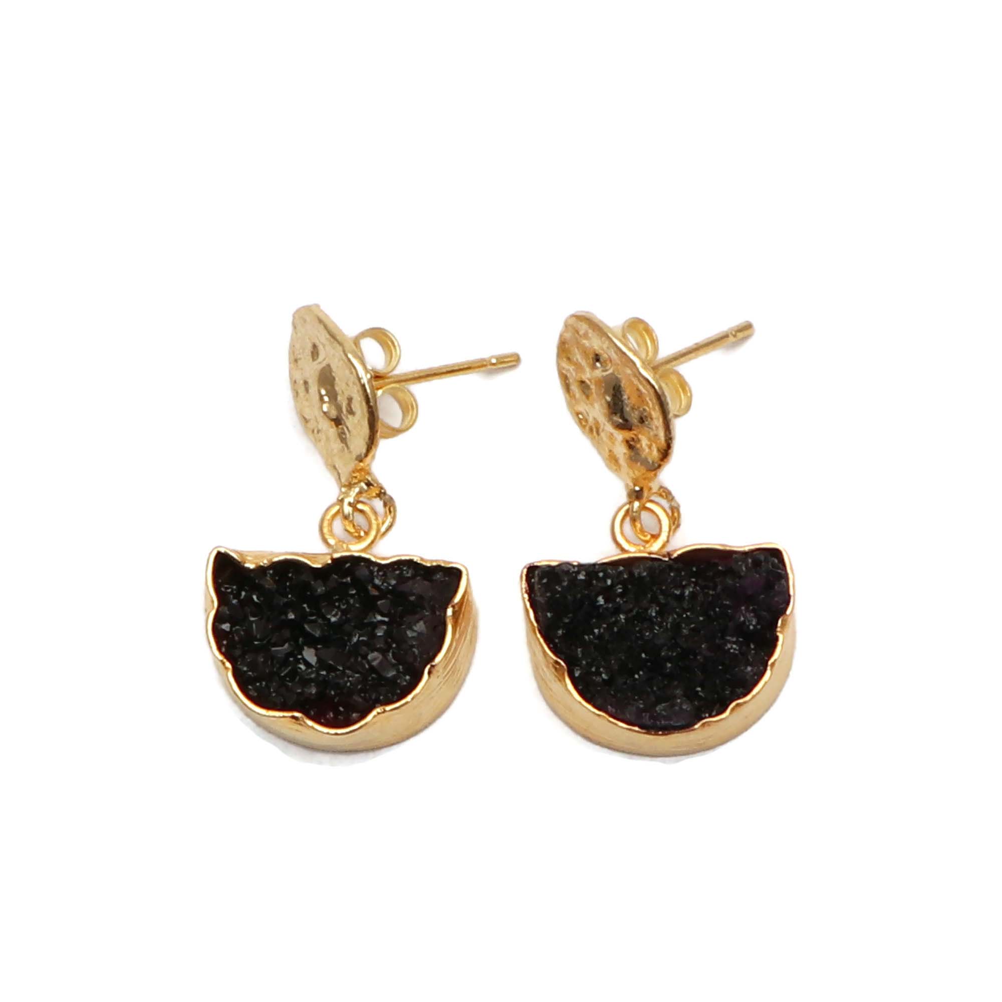 Wholesale brass 24k gold electroplated natural agate durzi stud earring Supplier