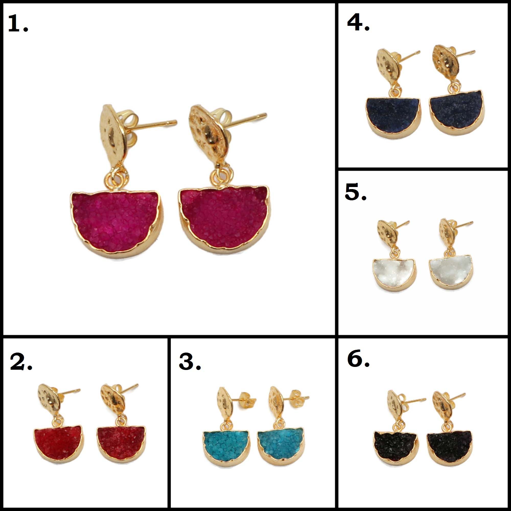 Wholesale brass 24k gold electroplated natural agate durzi stud earring Supplier