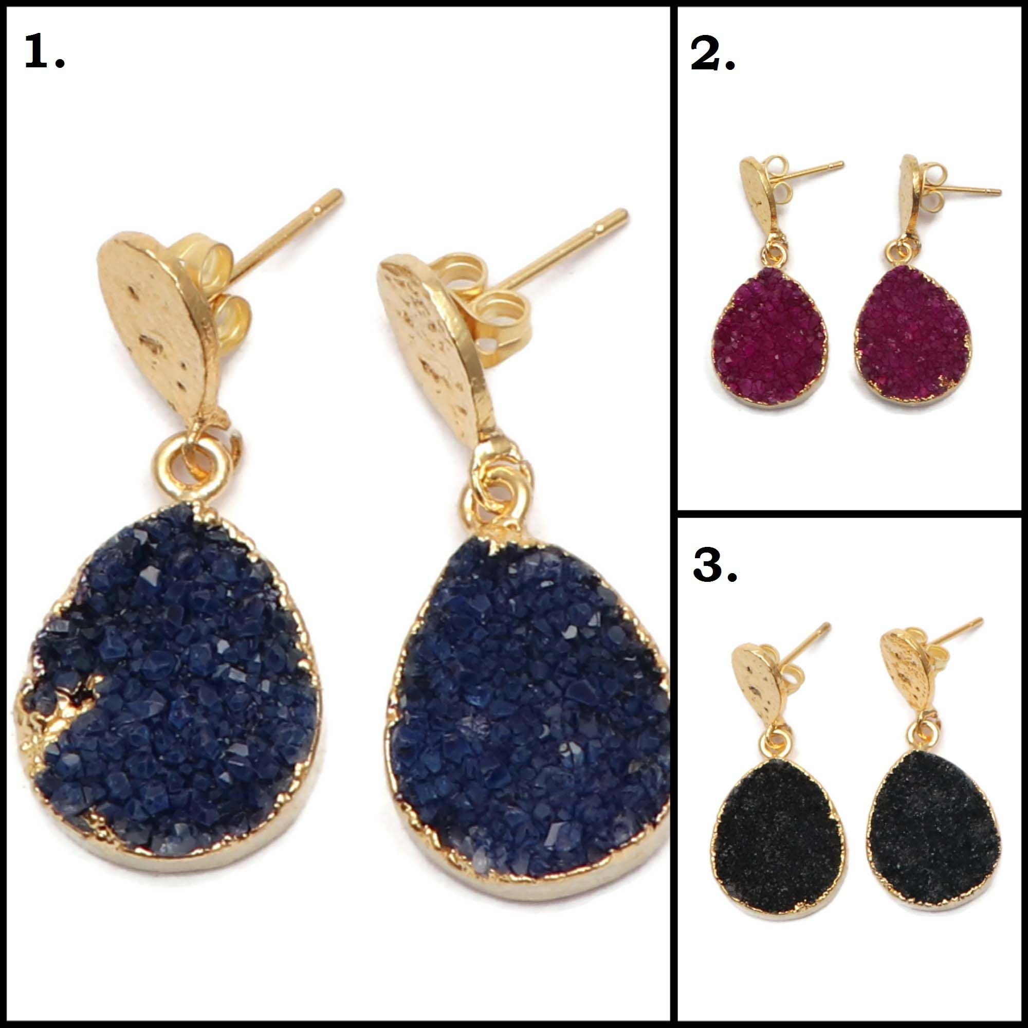 Wholesaler natural agate durzi stud pear shape  Electroplate earring Supplier