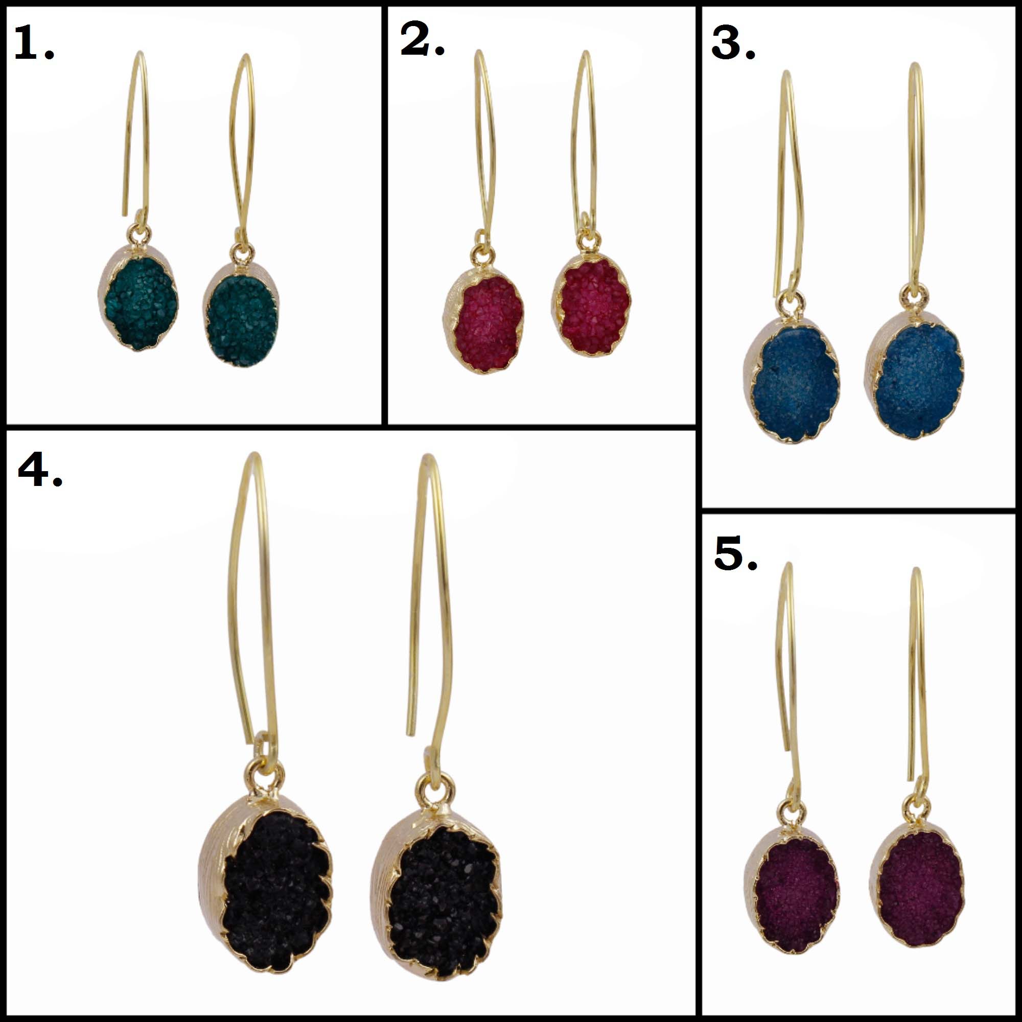 Wholesaler fashion oval natural  matte gold plating agate durzi stud earrings