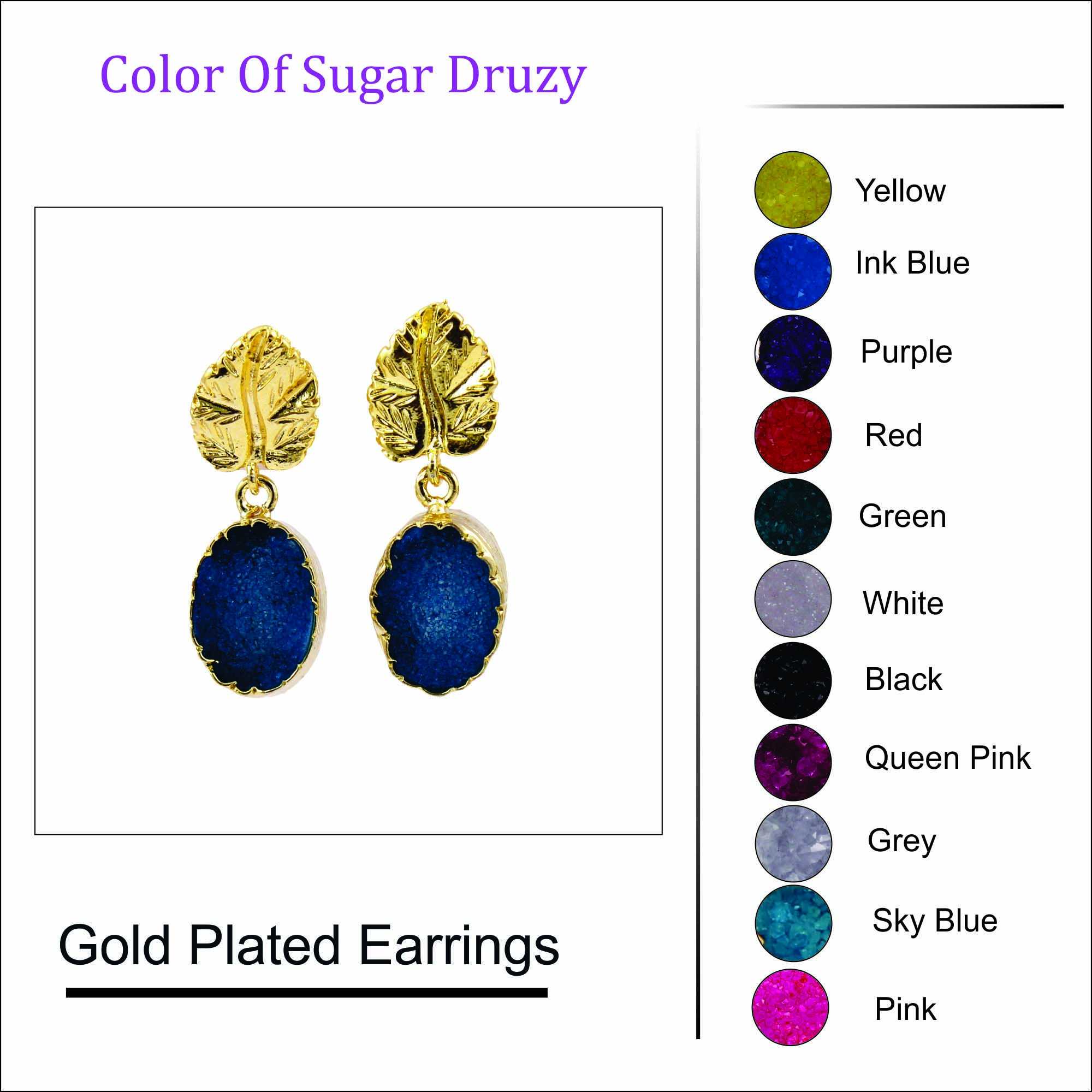Wholesaler brass gold plated leaf design drop dangle agate durzi earrings