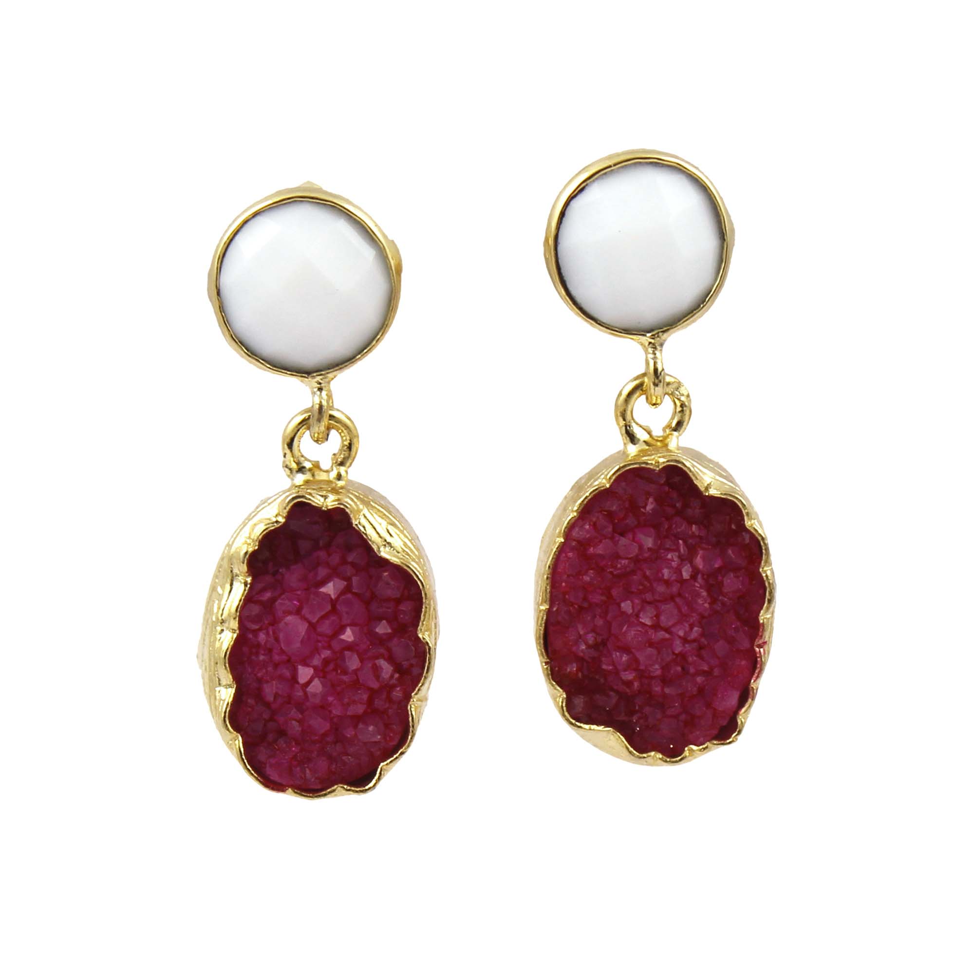 Wholesale design oval shape natural sugar durzi & agate 24k gold plated Earrings