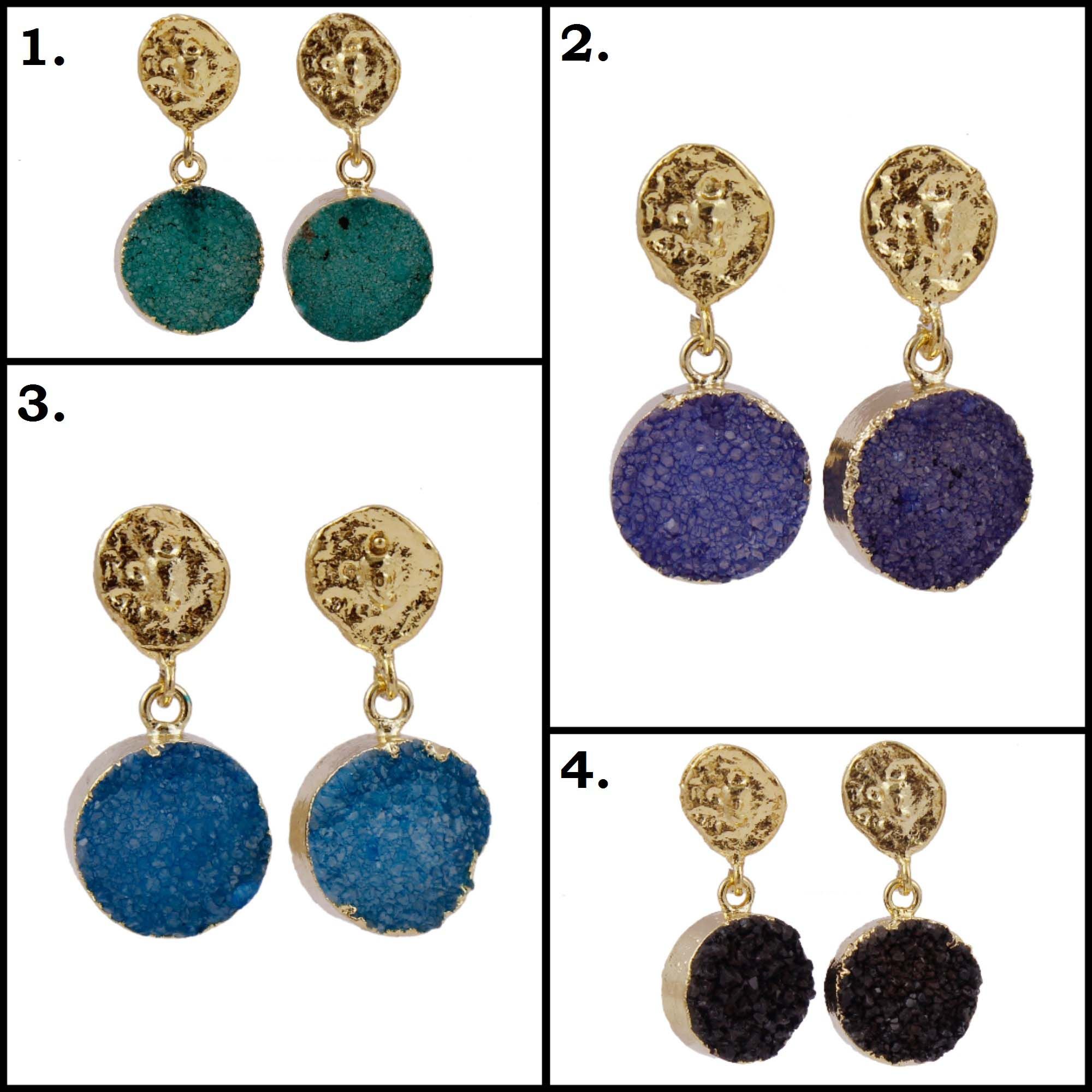 Wholesale 24k gold plated natural green agate durzi floral style earring