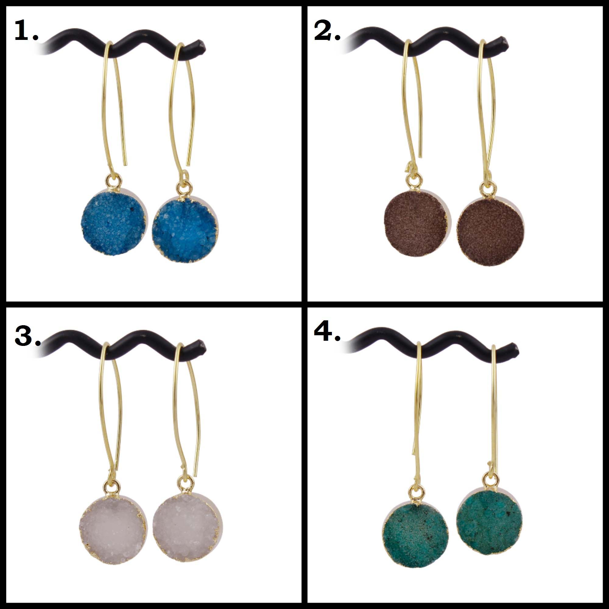 Wholesaler natural 24K electroplated brass agate durzi gemstone earring