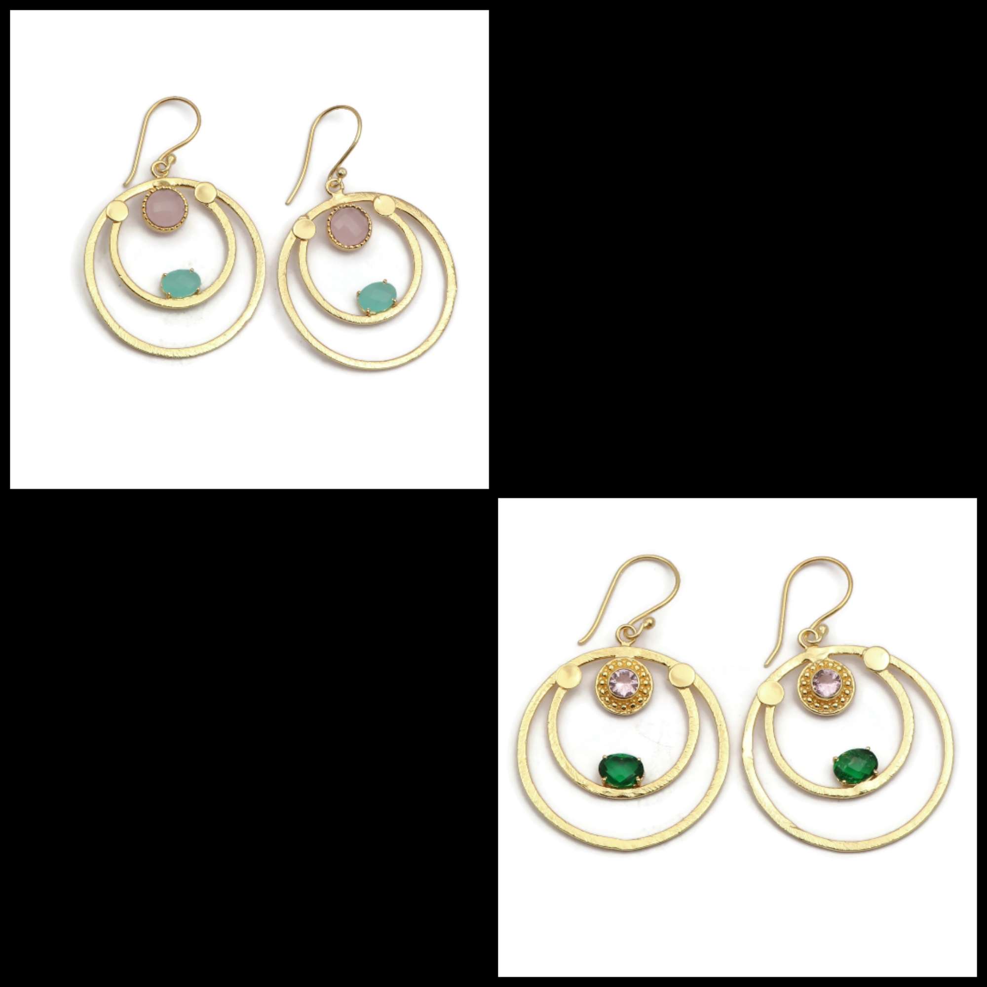 Designs multi shape aqua & pink chalcedony drop earring gold plated  Manufacture