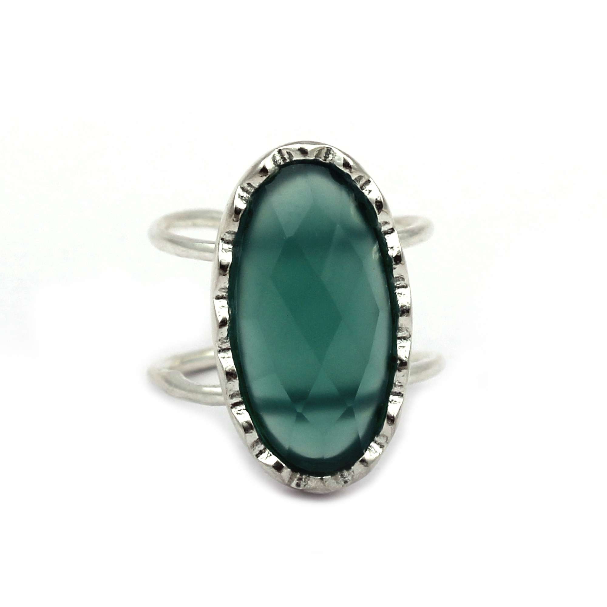Handmade Silver Plated Green Onyx Gemstone Oval Shape Rings Manufacturer