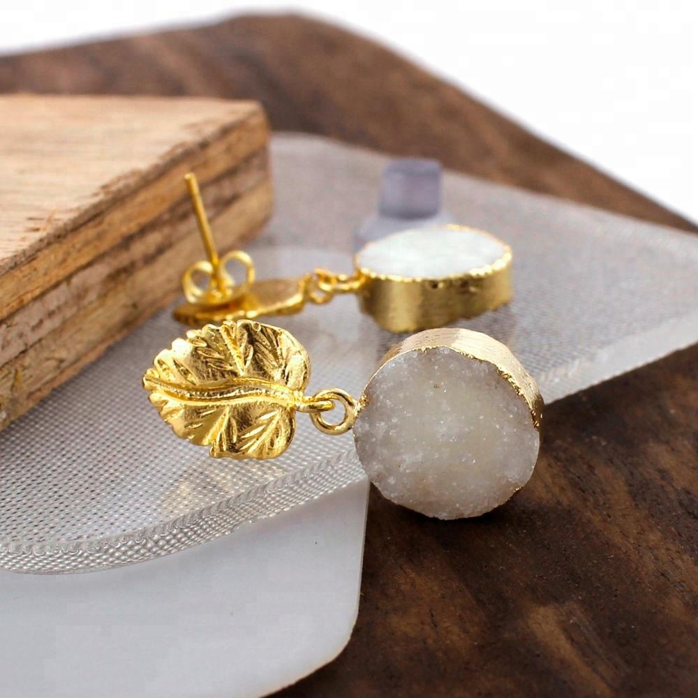 Beautiful Agate Druze gemstone dangle earrings gold plated Supplier