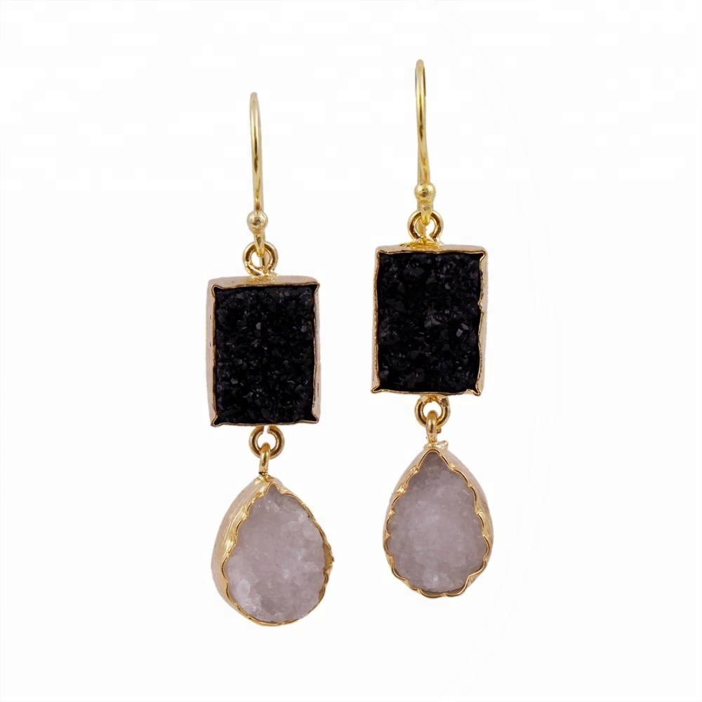 Black White Agate Druze Gemstone Gold Plated Handmade Beautiful Supplier