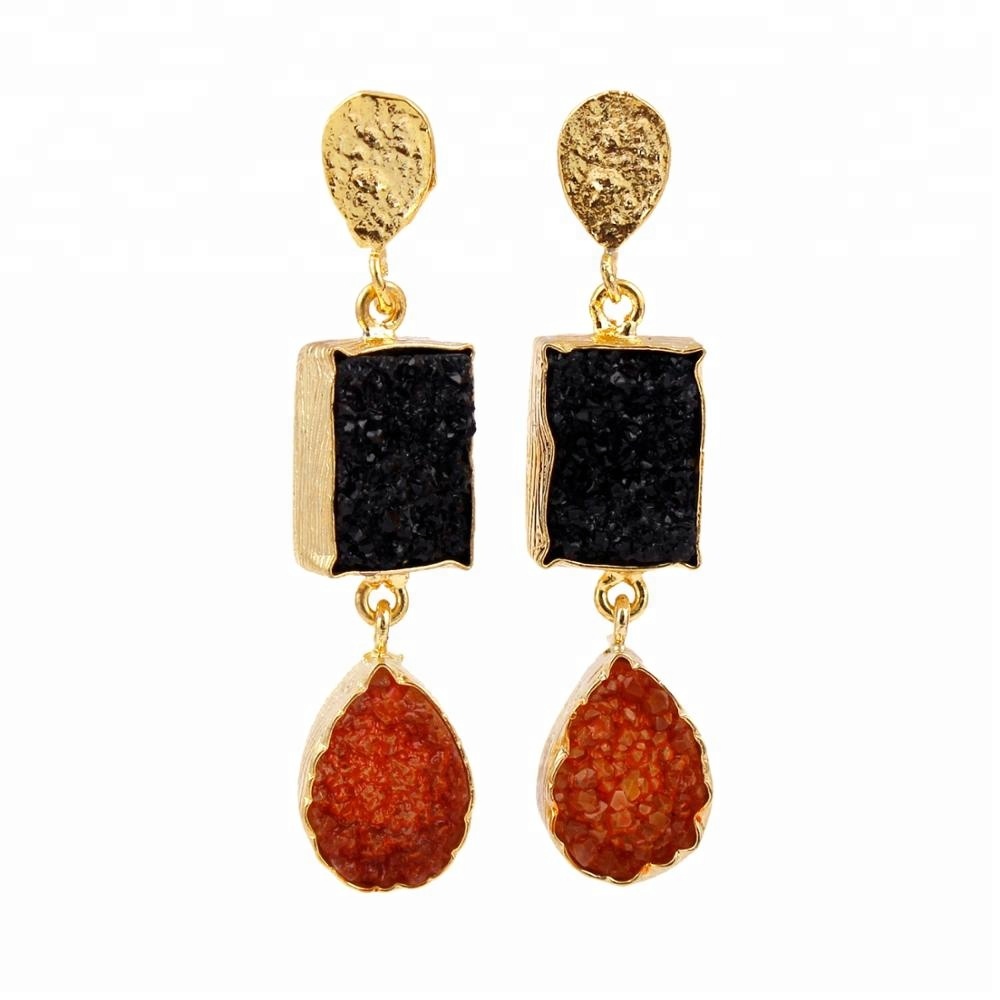 Gold Plated Natural Black / Orange Agate Druze Gemstone  supplier