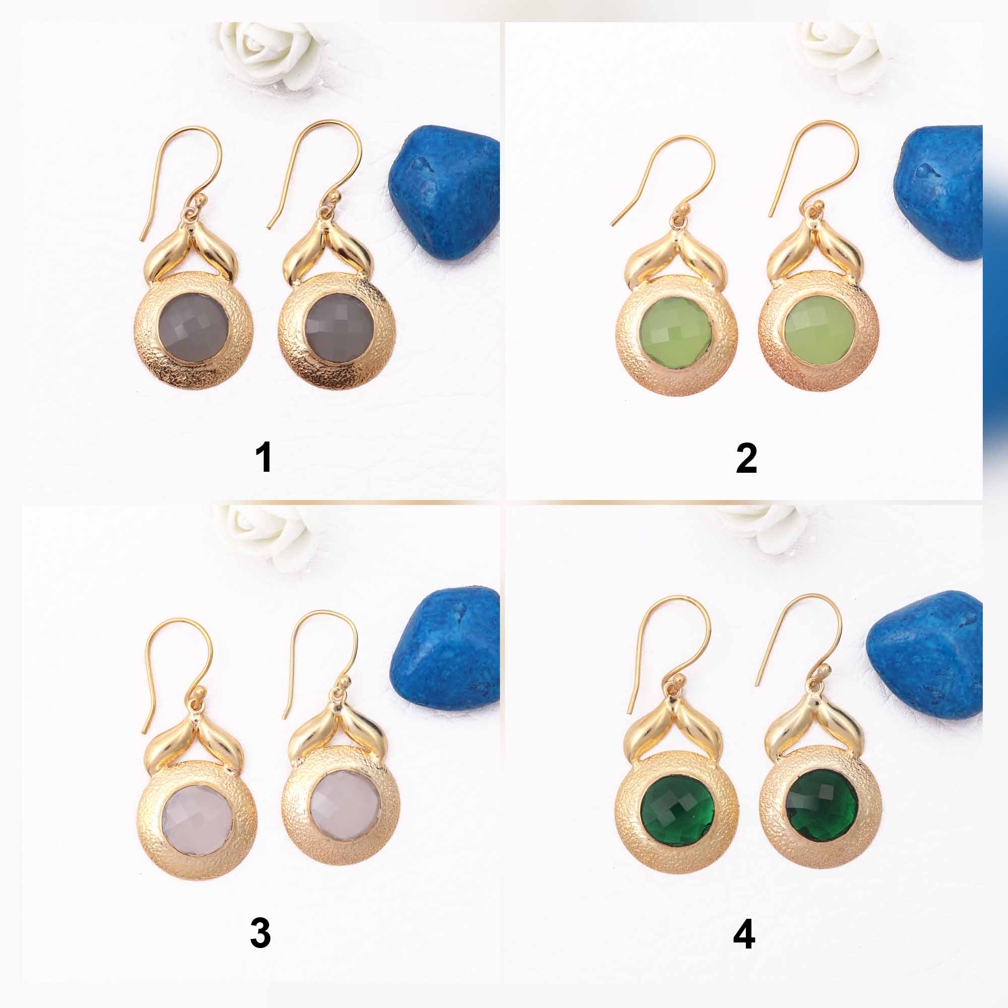 Attractive design gold  Round shape green prehnite drop earring Vendor