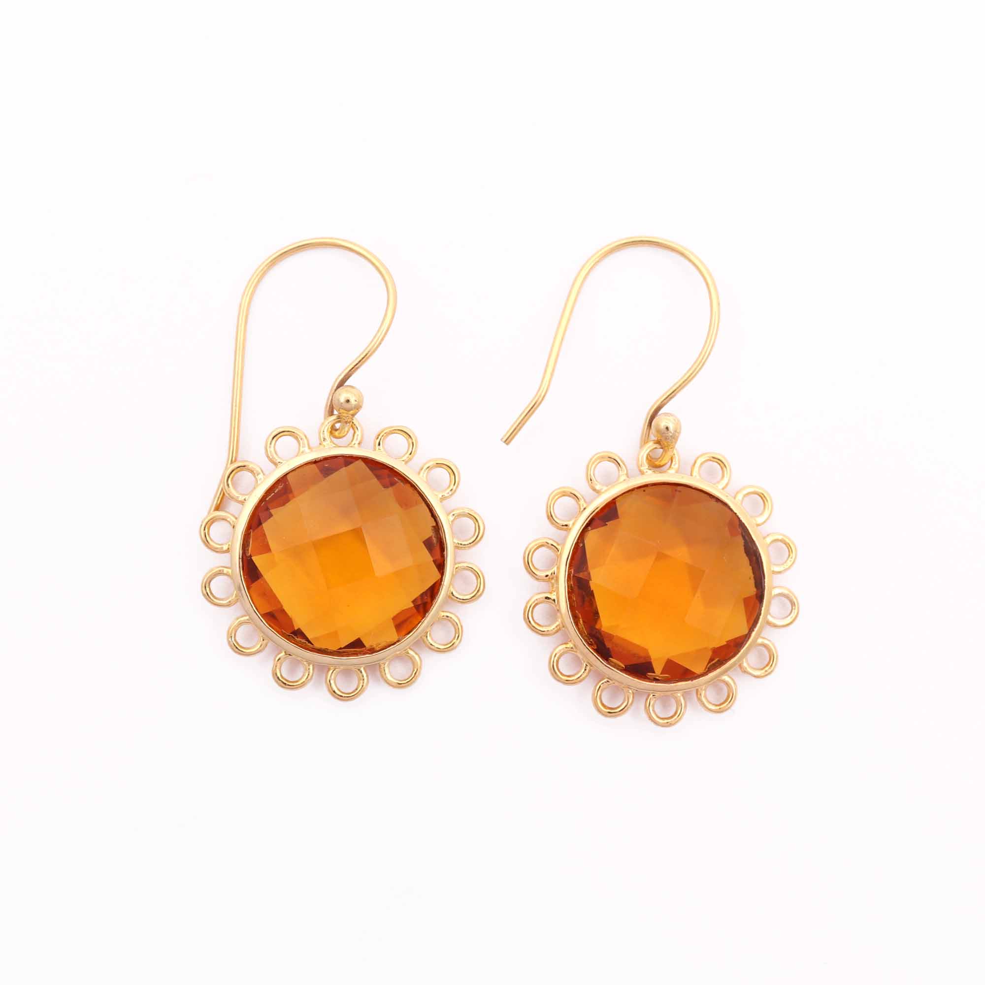 Factory price gold plated drop gemstone raw yellow citrine dangle earring