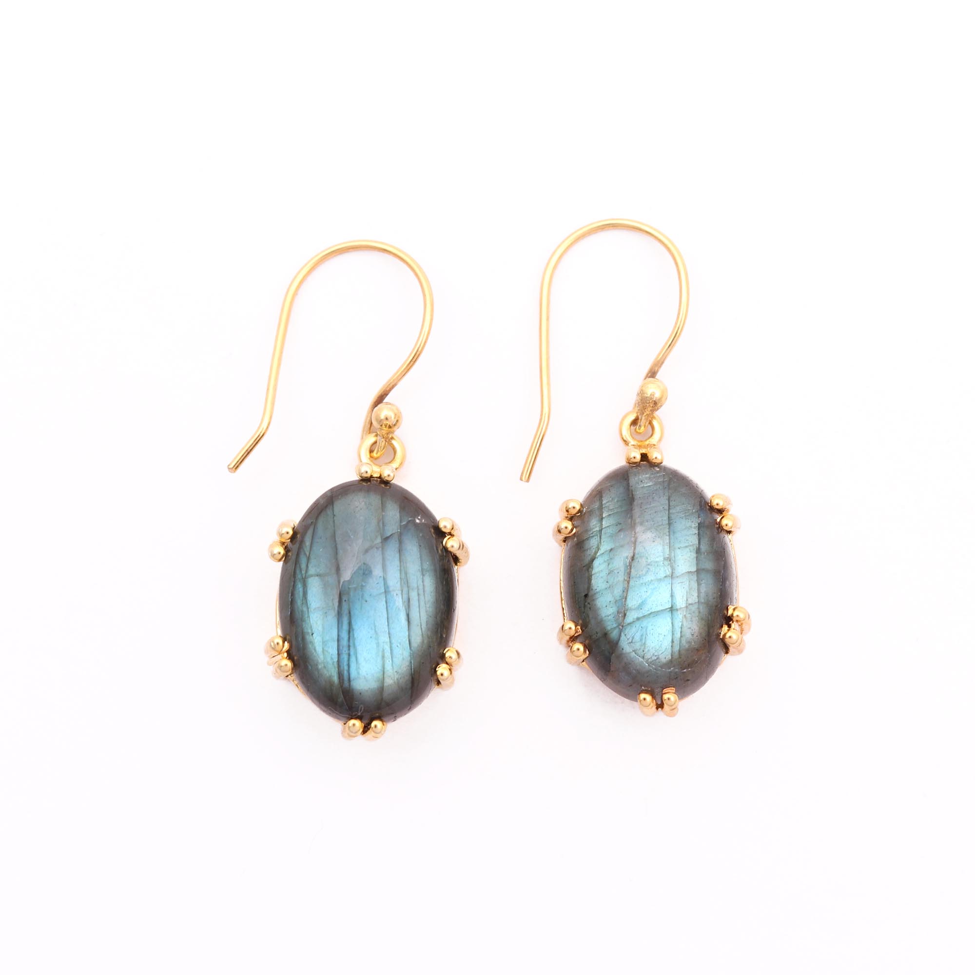 Best sale labradorite gemstone oval shape prong gold plated hook earrings Vendor