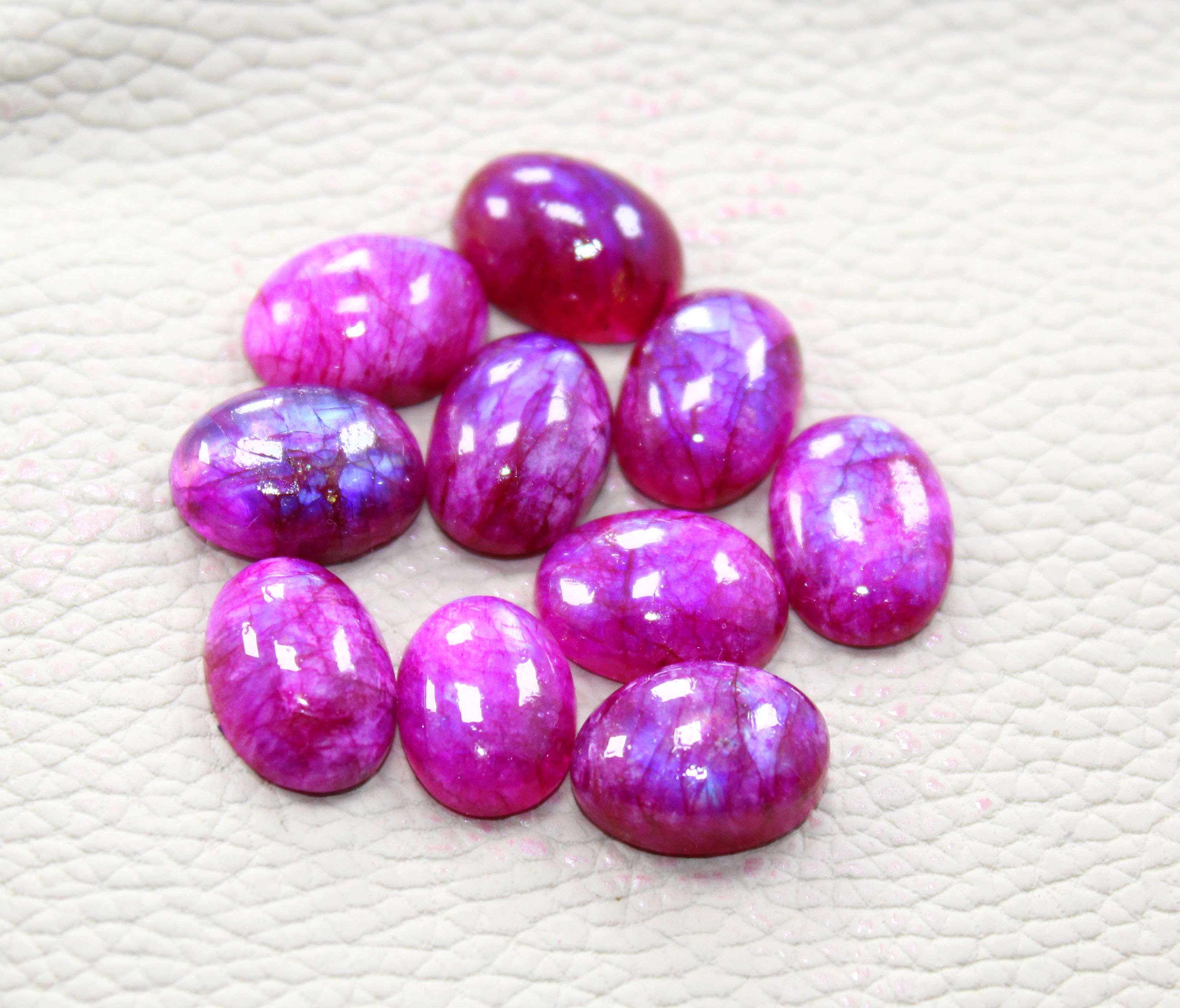 Loose natural pink rainbow moonstone cabochon gemstone Exporter