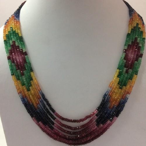 Wholesale faceted Rondell beads designer necklace natural emerald ruby sapphire