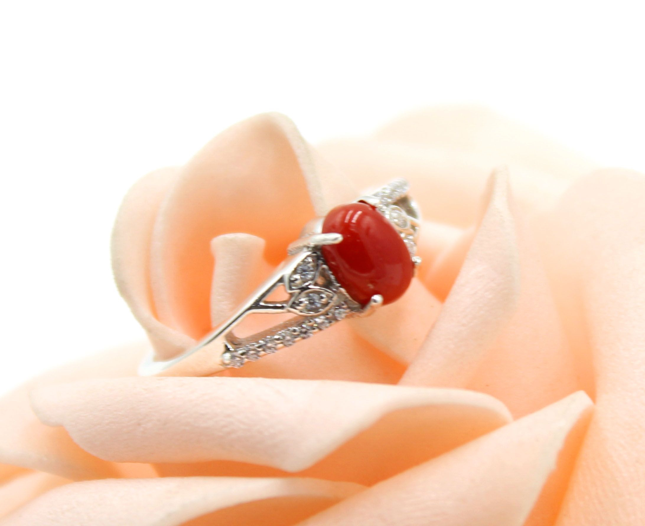 Wholesale silver and gemstone boho ring jewelry natural red coral gemstone