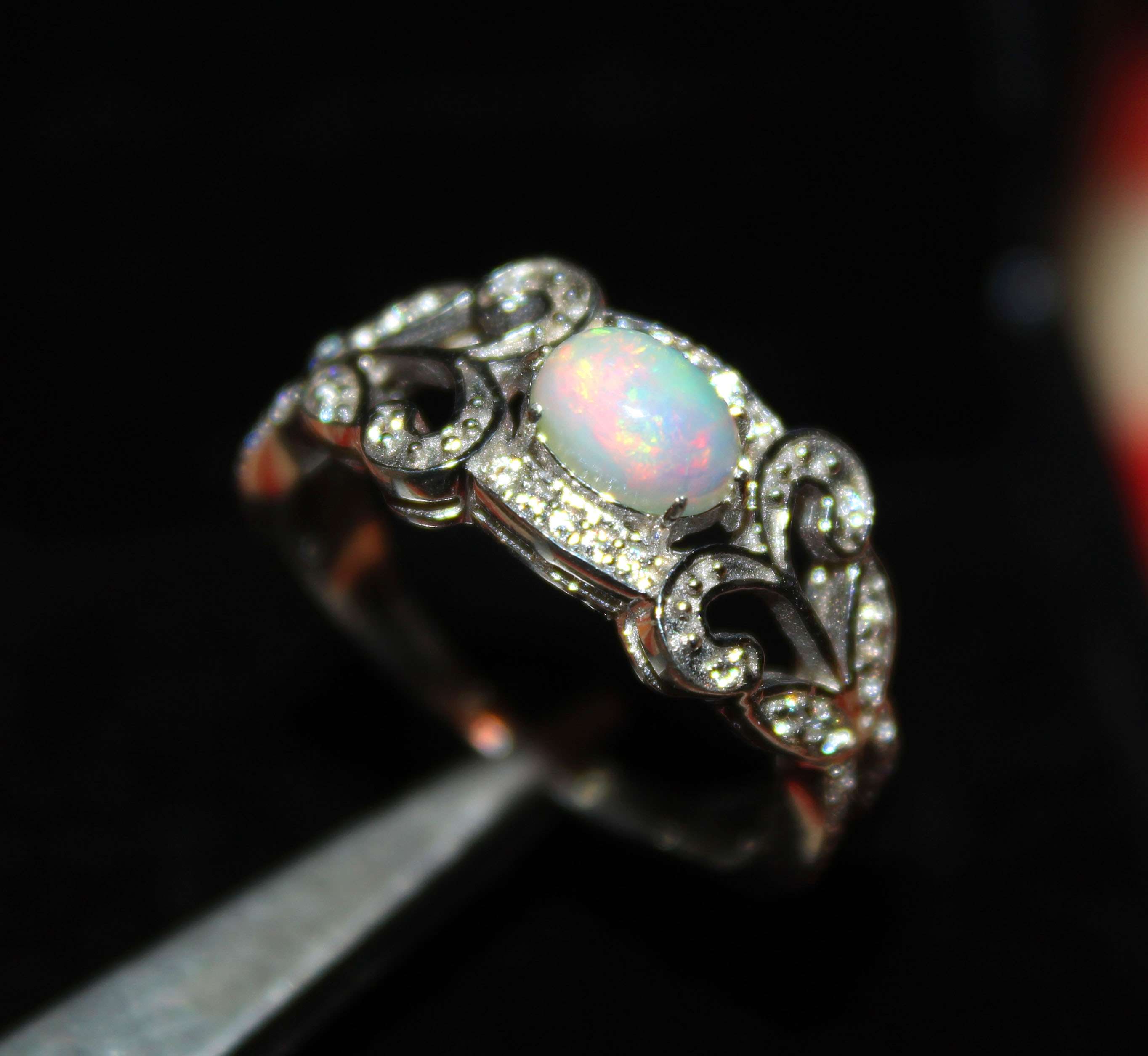 Wholesale silver and gemstone boho ring jewelry natural Ethiopian opal ring