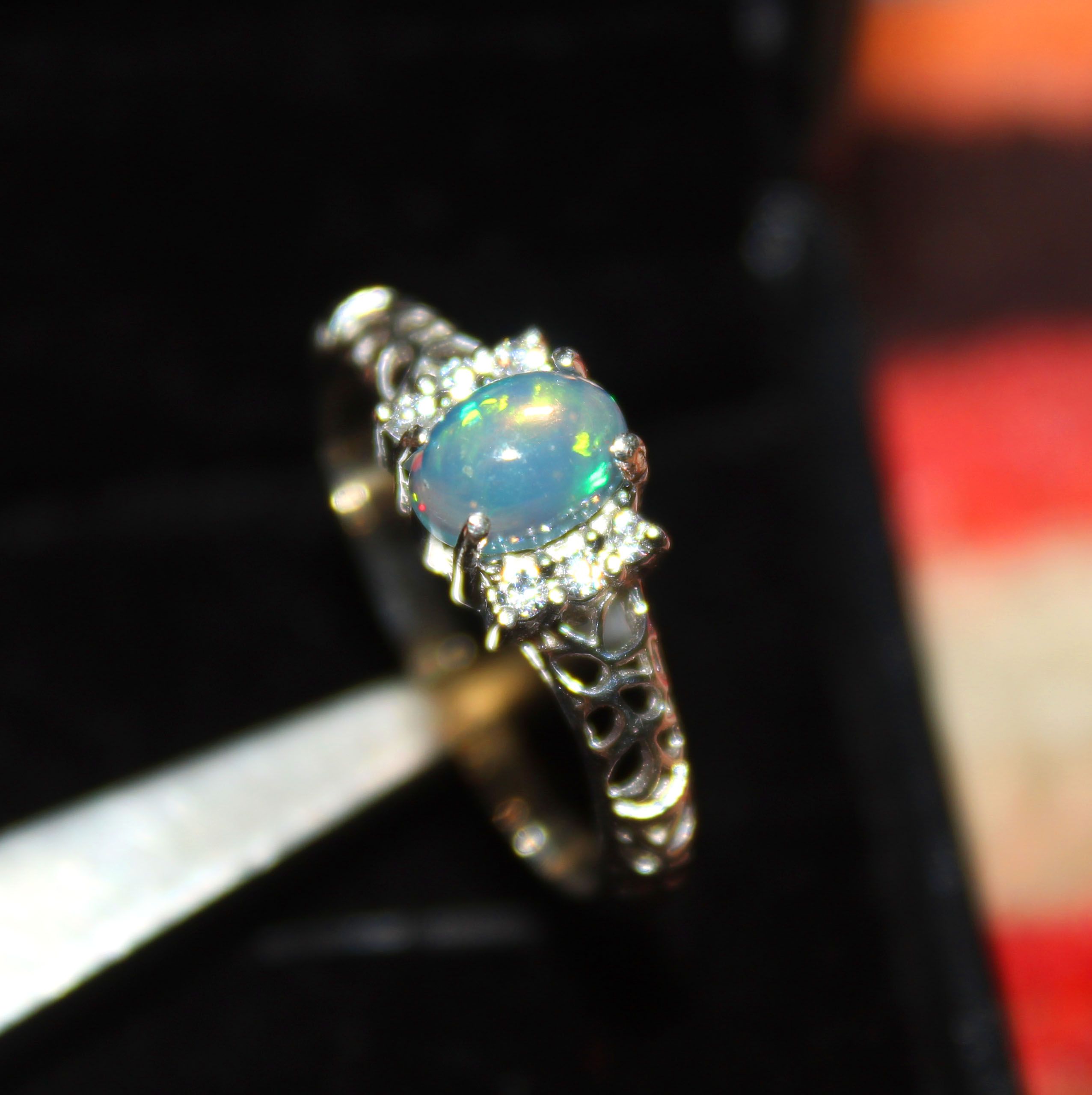 Wholesale silver and gemstone wedding ring jewelry natural opal silver ring