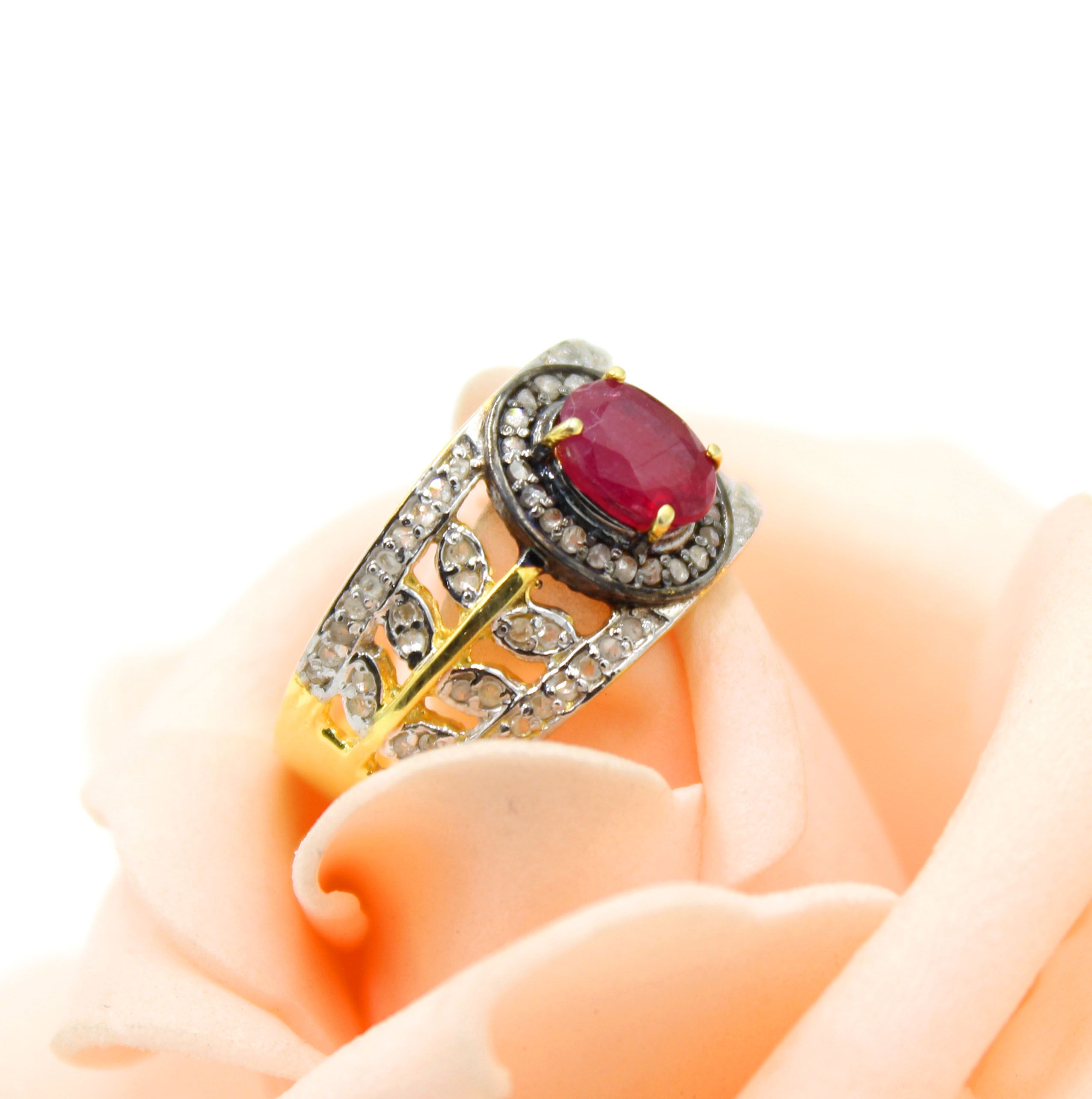 Wholesale 18k gold plated pave diamond boho ring jewelry natural ruby gemstone