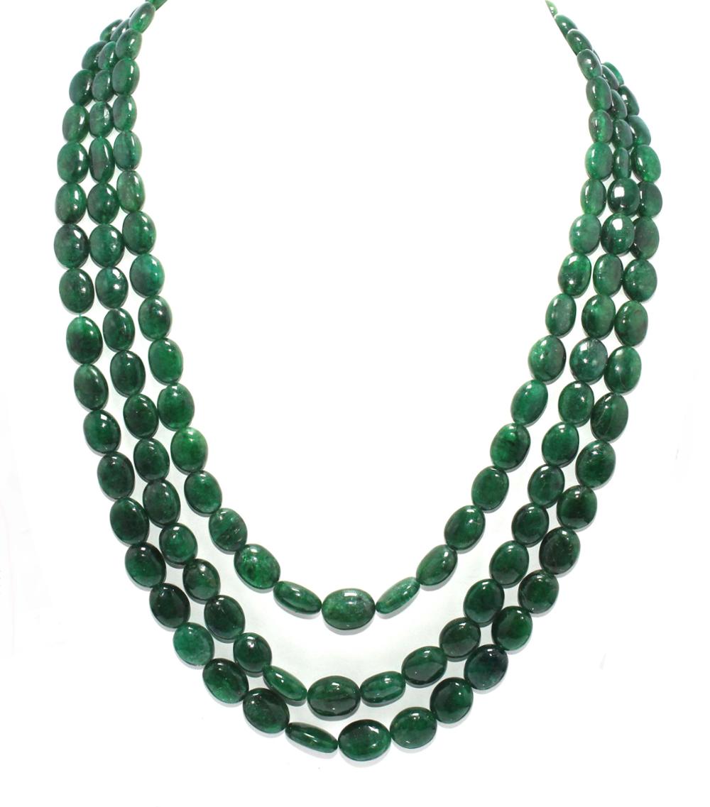 Wholesale smooth oval beads 3 strands necklace Zambian emerald gemstone beads