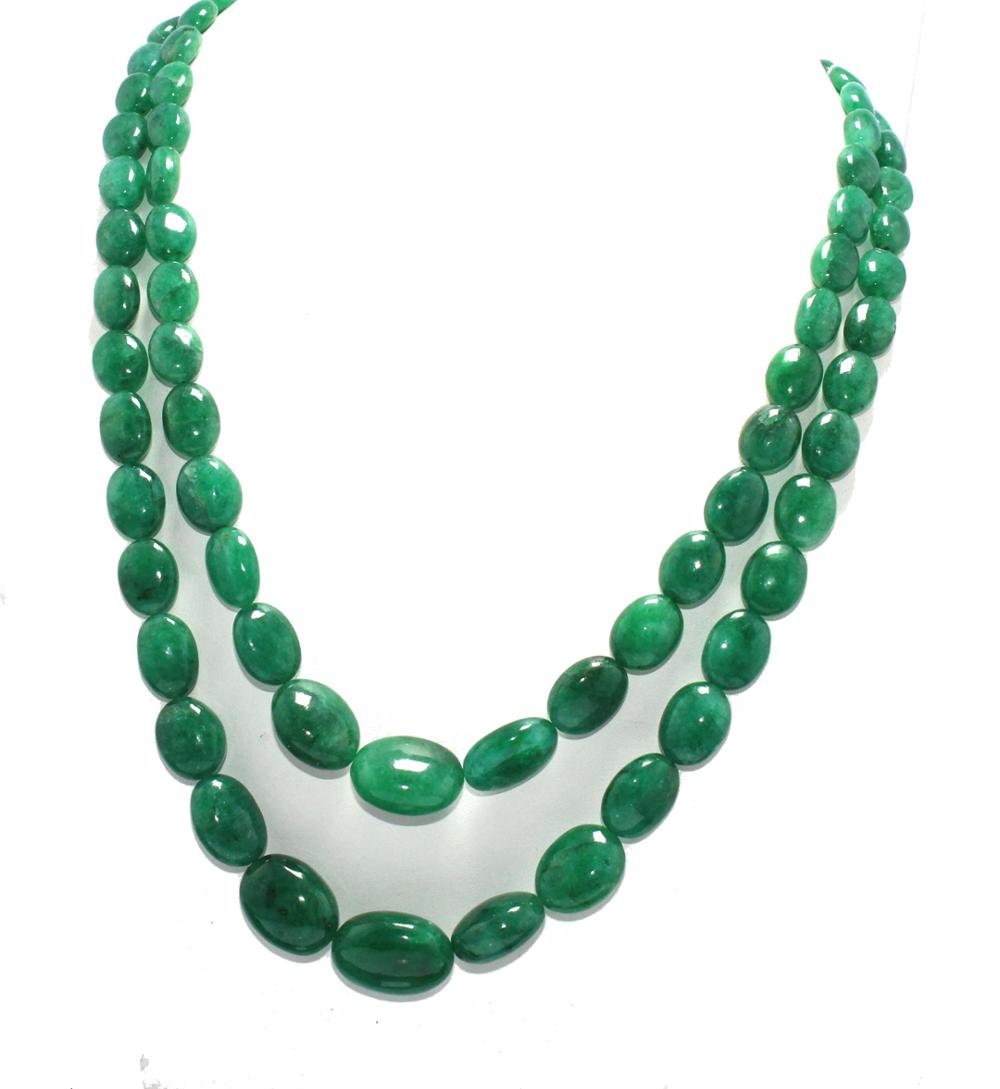 Wholesale smooth oval beads 2 strands necklace Zambian emerald gemstone beads
