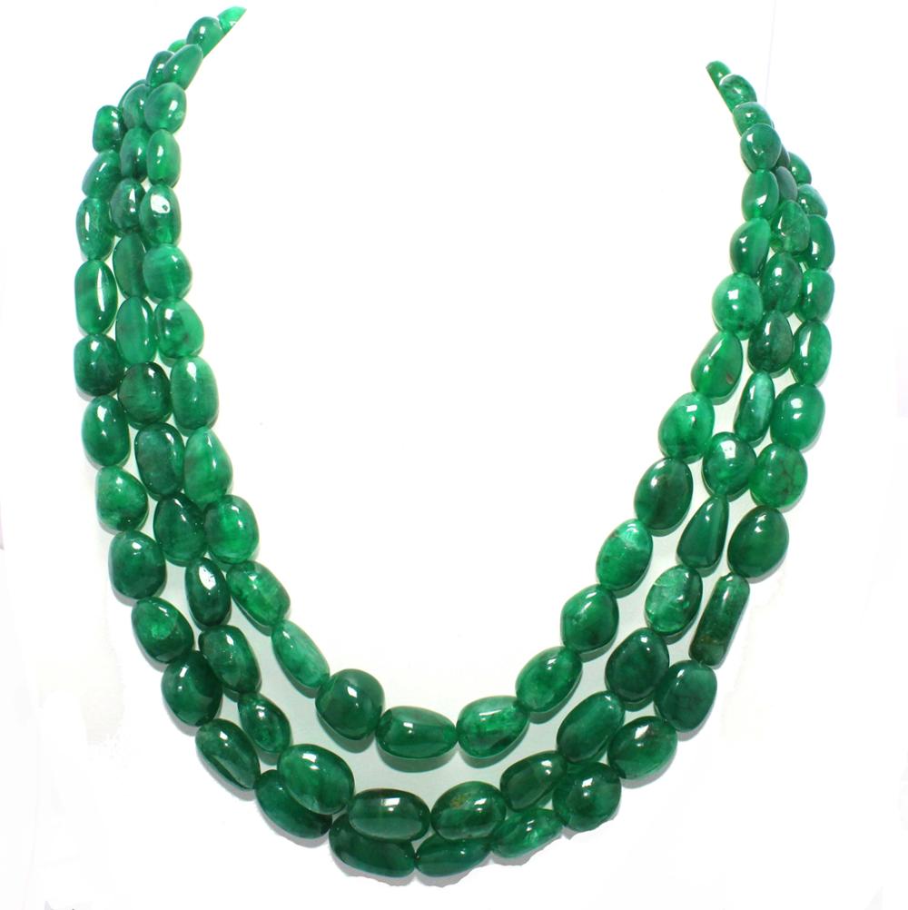 Wholesale smooth uneven nuggets beads 3 strand necklace Zambian emerald beads