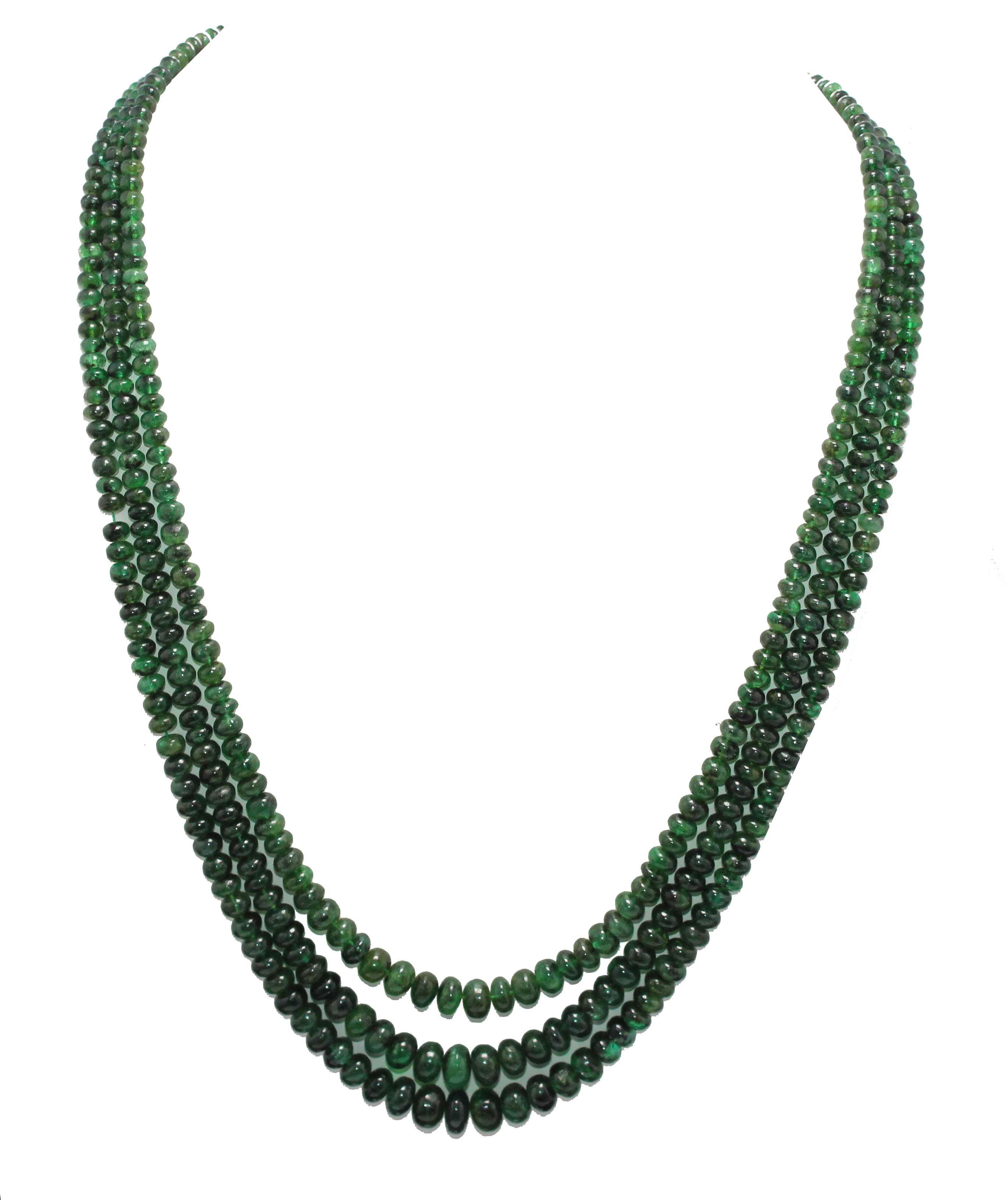 Wholesale 3 strands Rondell beads necklace natural Zambian emerald gemstone