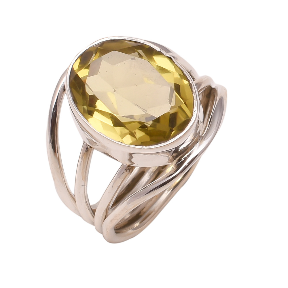 Wholesale natural lemon topaz gemstone 925 sterling silver ring