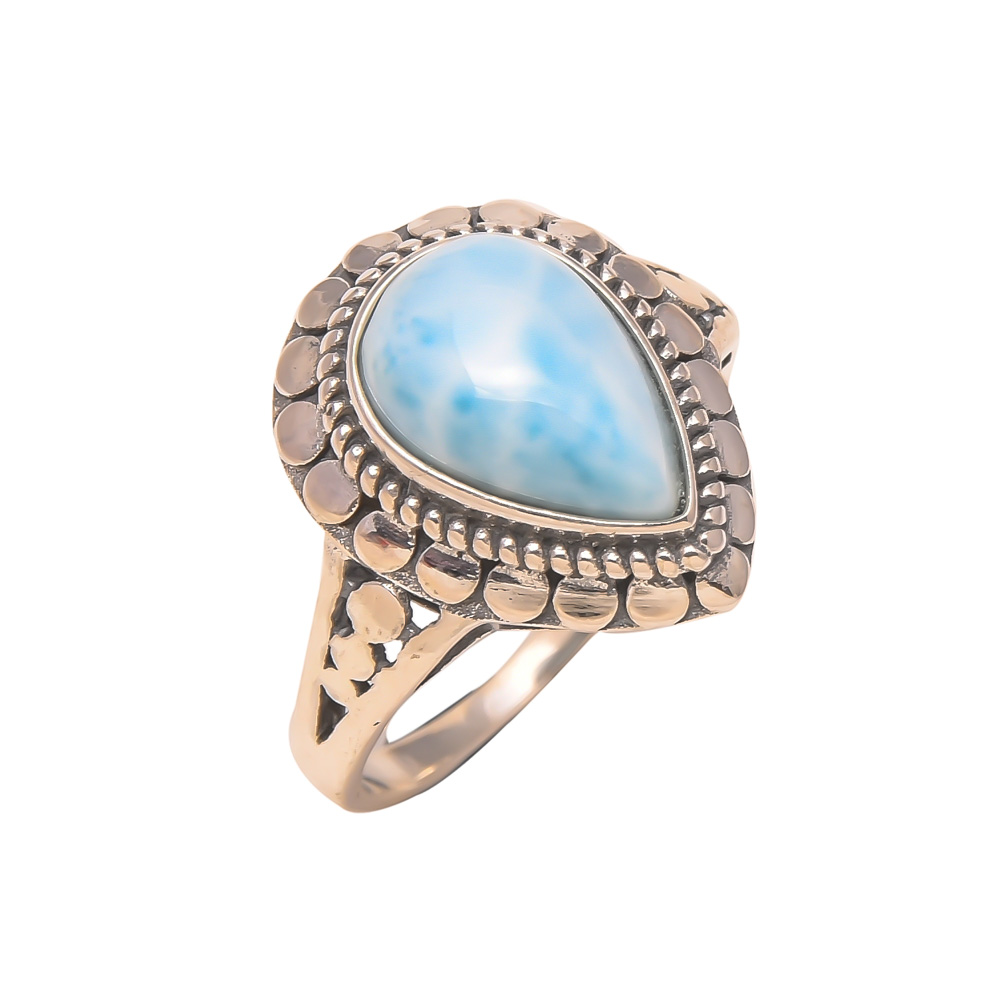Wholesale 925 sterling silver and gemstone jewelry natural larimar silver ring
