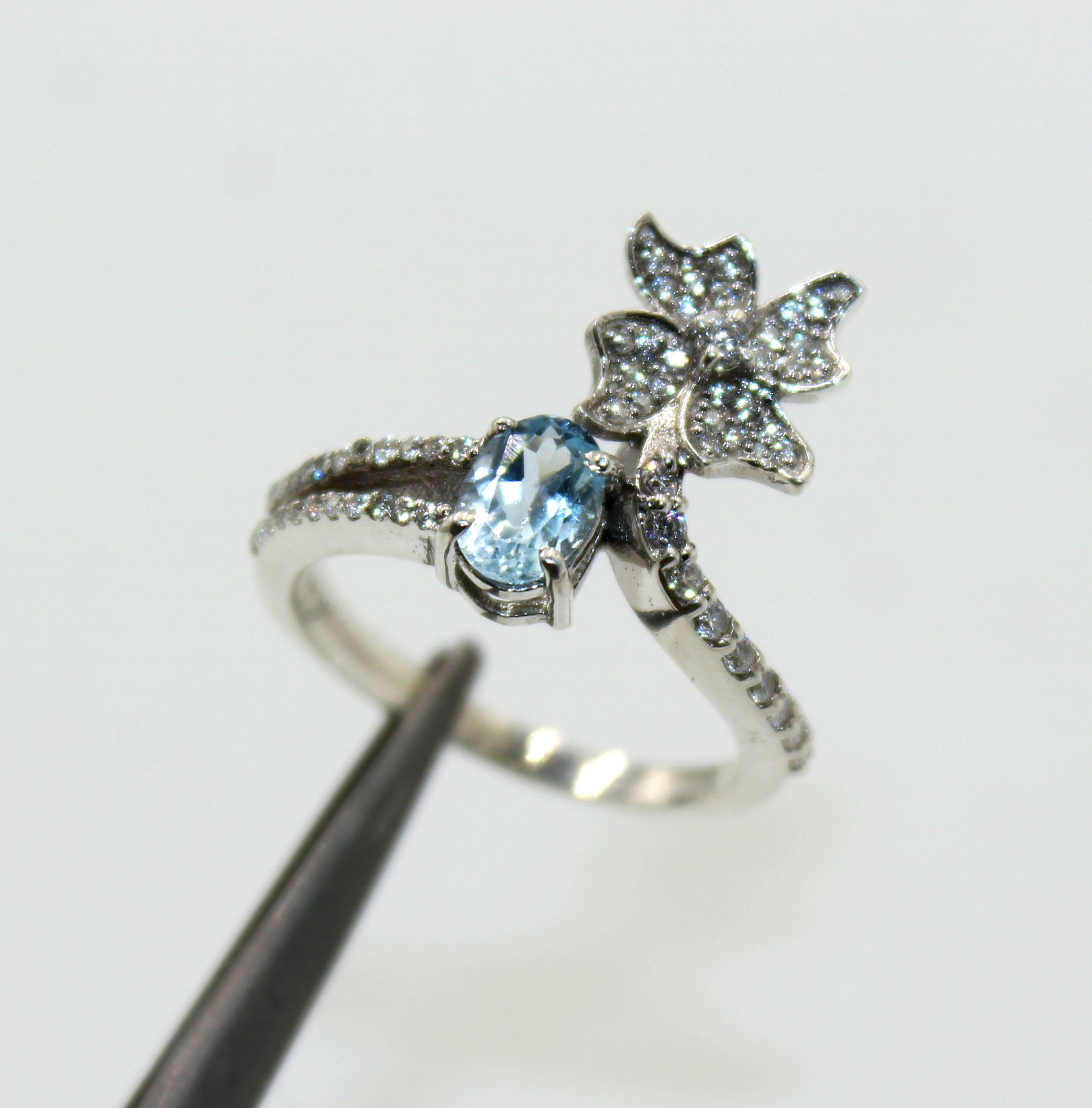Wholesale silver and zirconia jewelry natural aquamarine gemstone silver ring