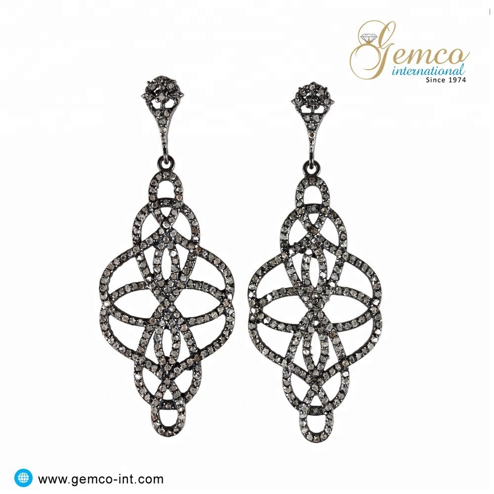 Natural Pave Diamond Handmade Jewelry 925 Sterling Silver Earrings maker