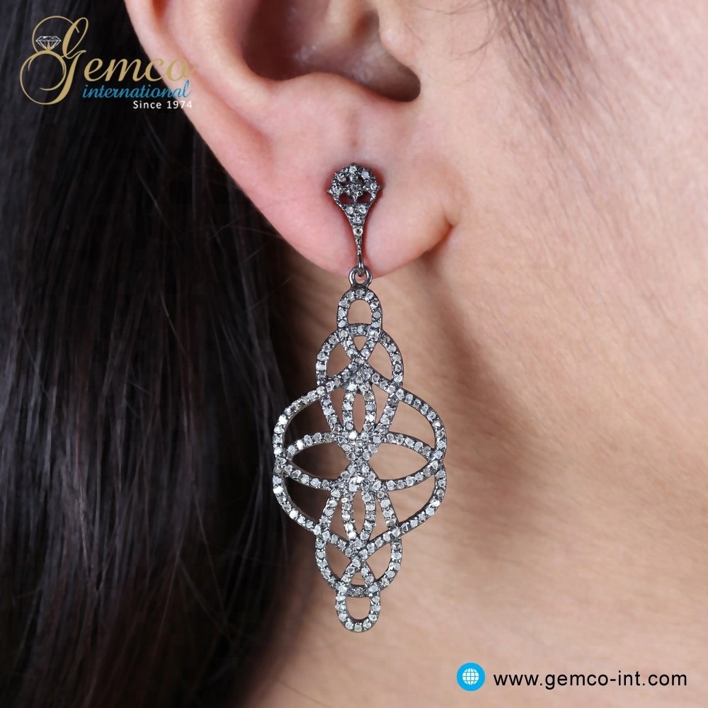 Natural Pave Diamond Handmade Jewelry 925 Sterling Silver Earrings maker