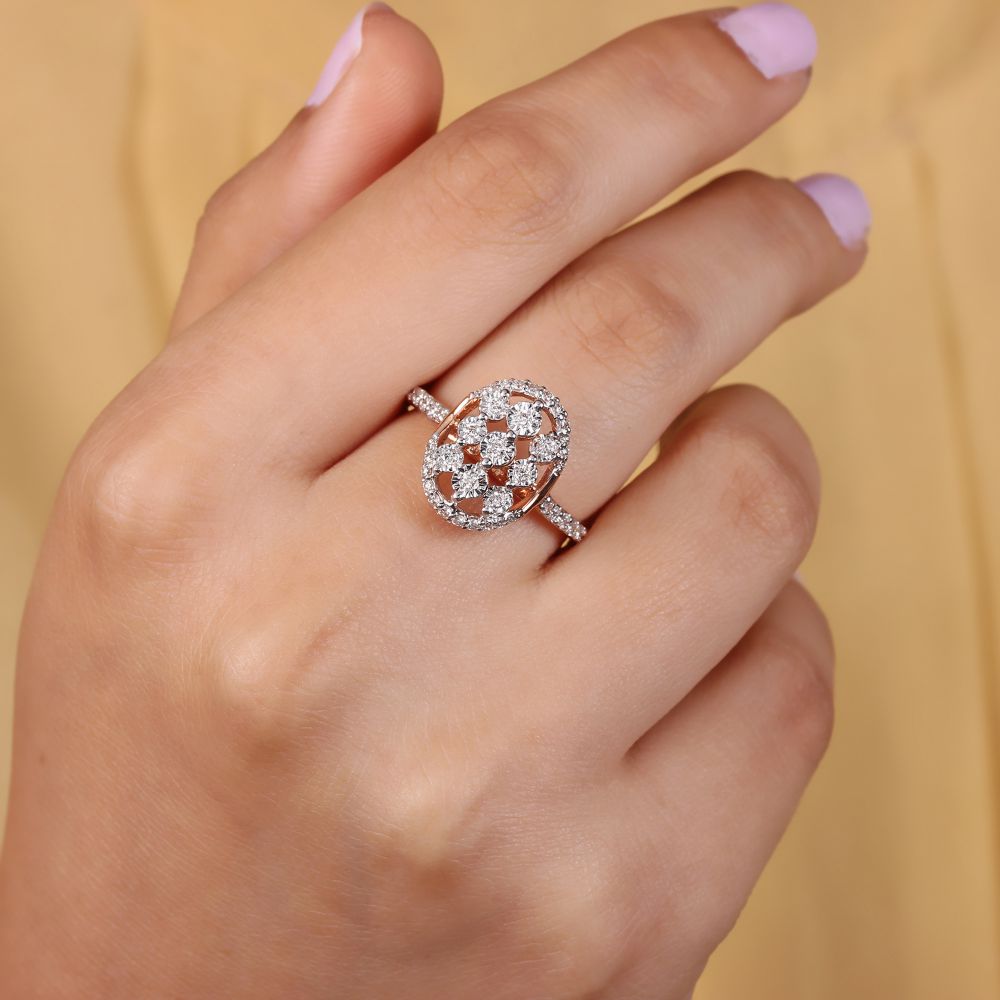 Natural Pave Diamond Real 14k Rose Gold Oval Ring Jewelry Vender