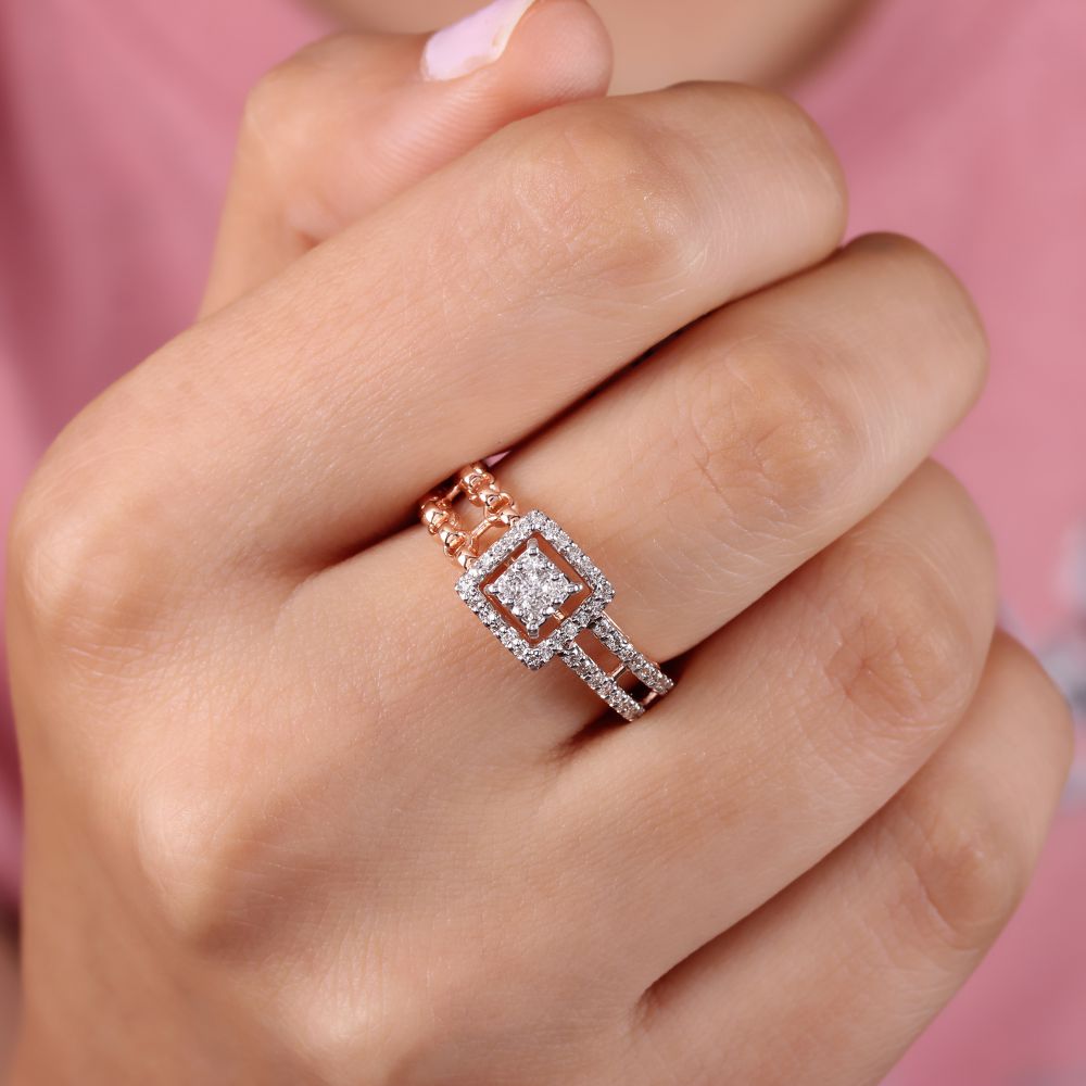 Natural Pave Diamond Real 14k Yellow Gold Square Ring Jewelry Manufacturer