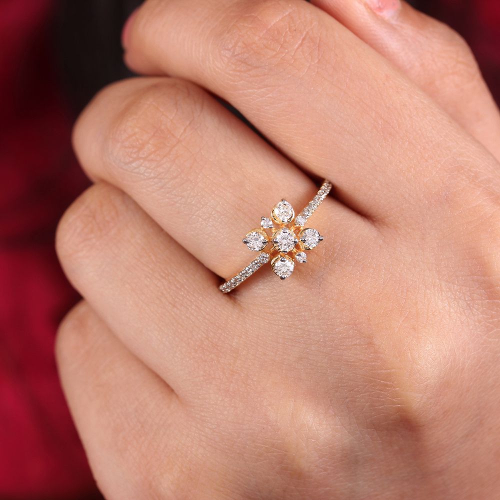 Designer Beautiful Adorned With Natural Pave Diamond 14k Yellow Gold Ring Vender