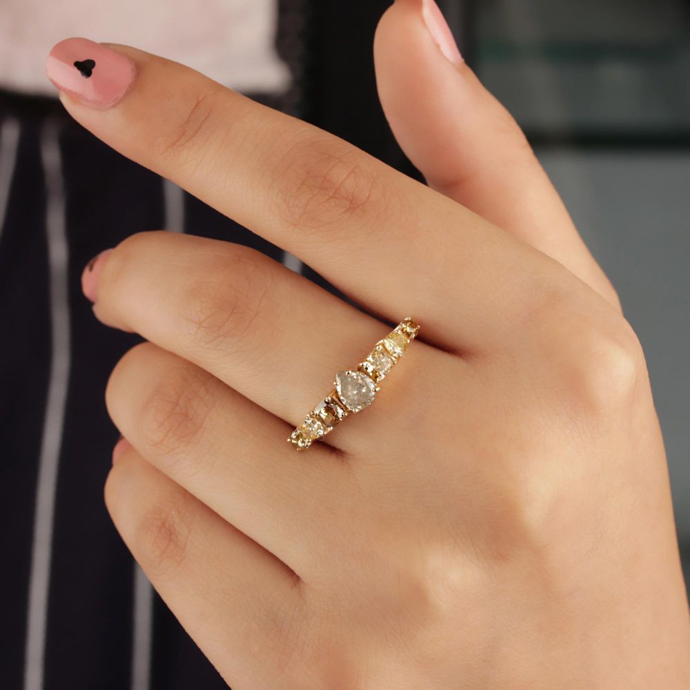 Tambuli Fancy Diamond Ring Solid 14k Yellow Gold Diamond Wedding Ring Vender