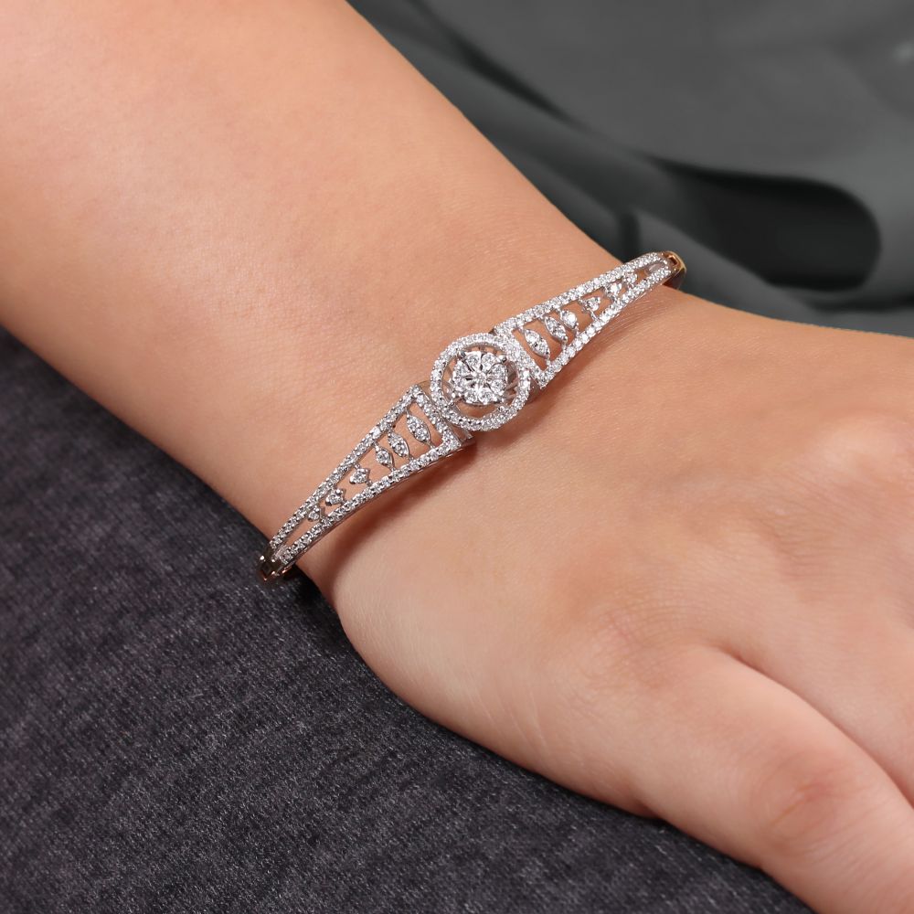 Pave Diamond Real 14k Two Tone Gold Adjustable Chain Cuff Bracelet Vender