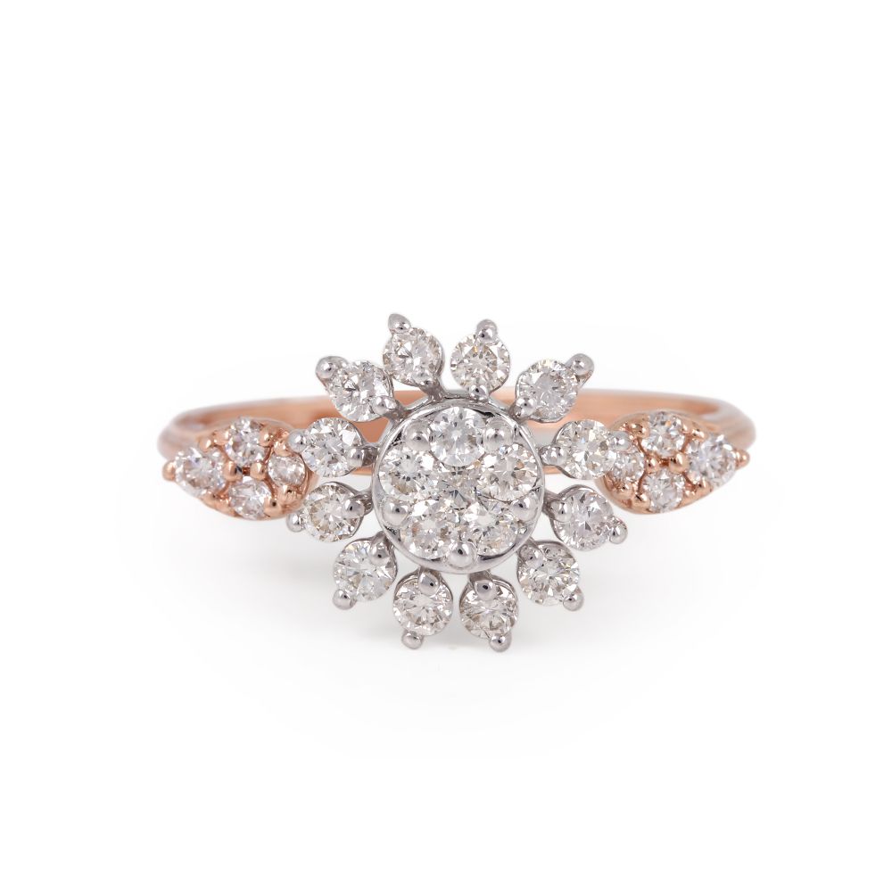 Natural Pave Diamond Real 14k Rose & White Gold Floral Ring Jewelry Solid Vender