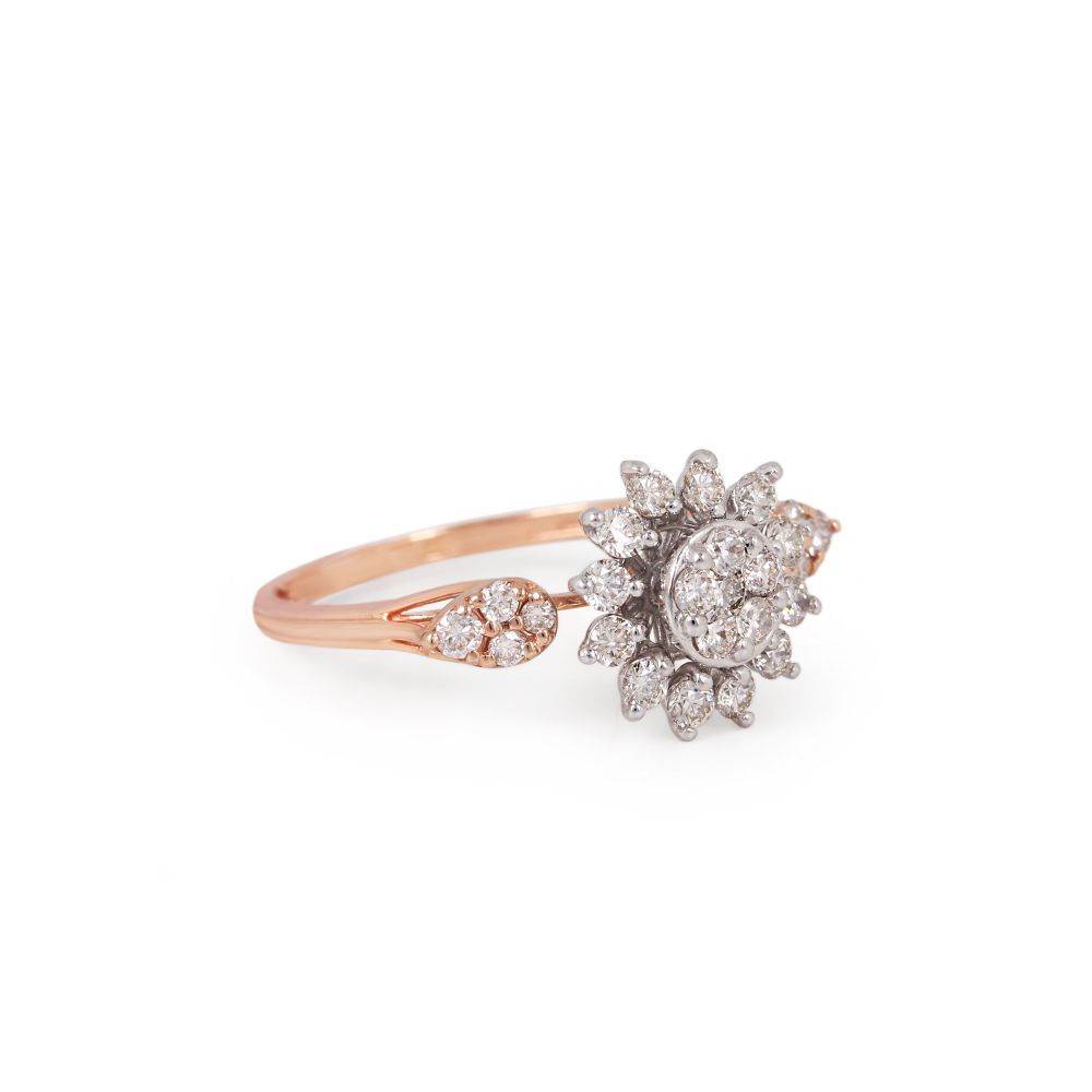 Natural Pave Diamond Real 14k Rose & White Gold Floral Ring Jewelry Solid Vender