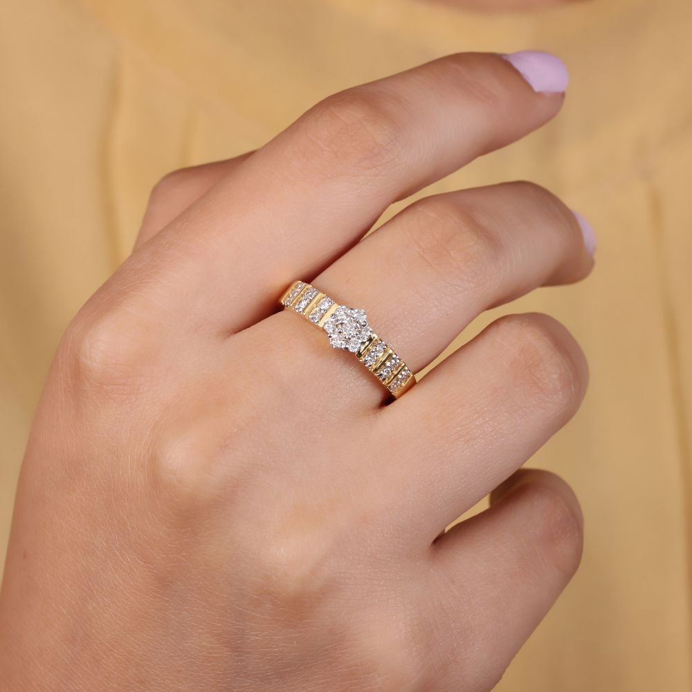 Natural Pave Diamond Real 14k Yellow Gold Engagement Floral Ring Jewelry Vender