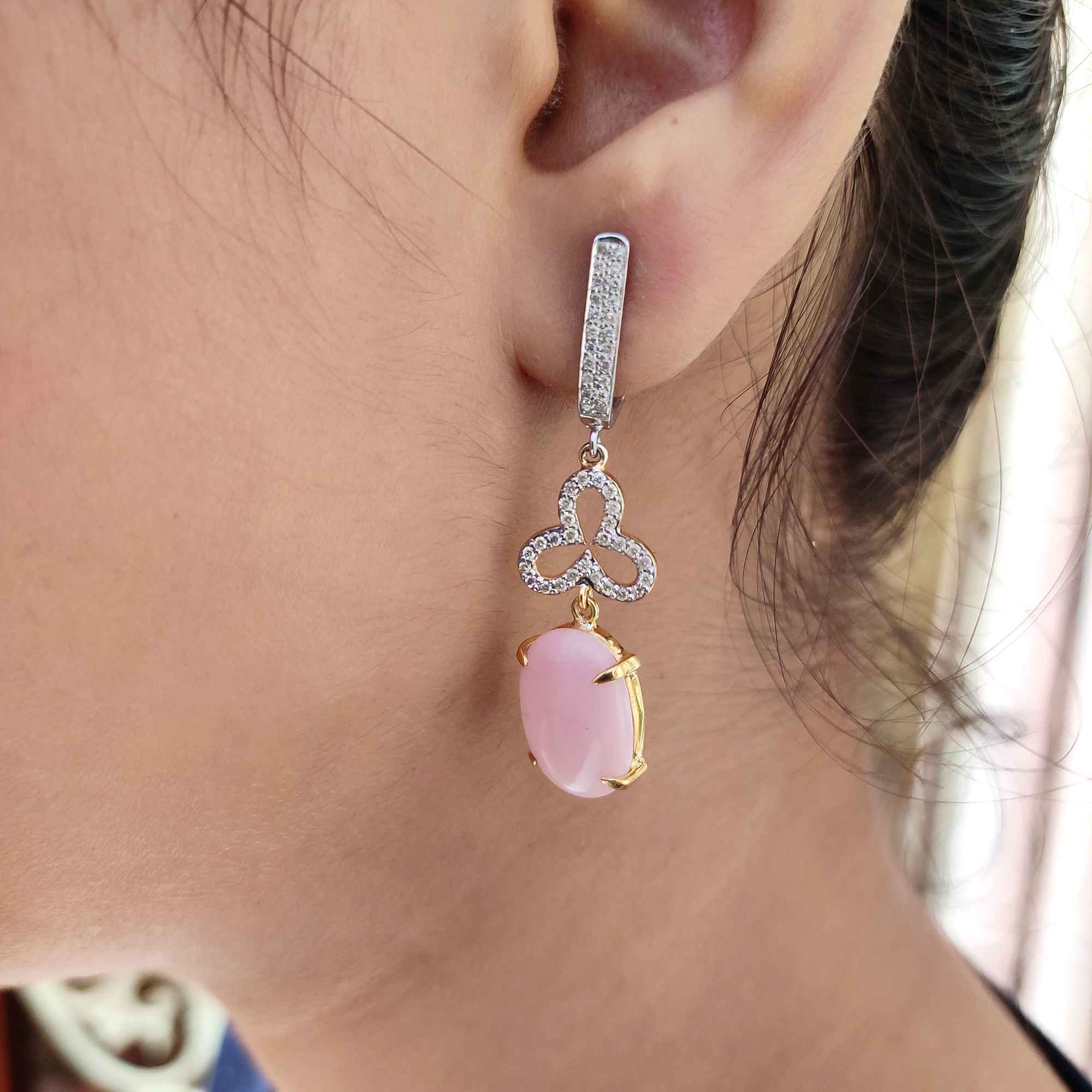 925 Silver Diamond Earrings Pink Opal Dangle Earrings Silver Earrings Exporter