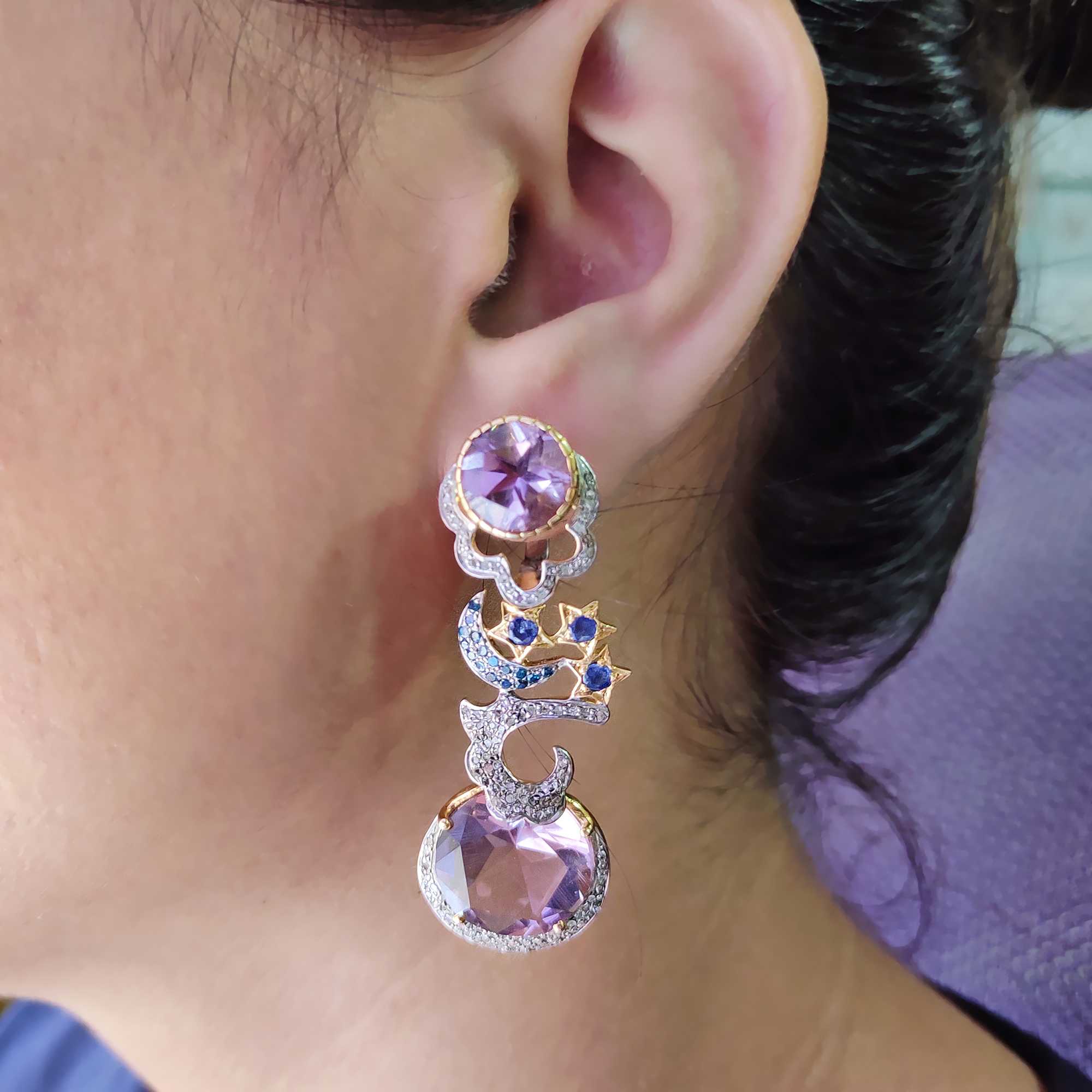 925 Silver Diamond Dangle Earrings Amethyst & Blue Dangle Earrings Manufacturer