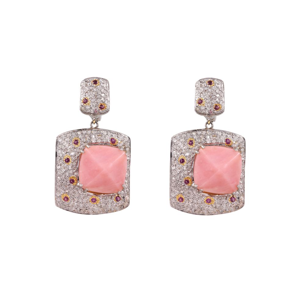 Real 925 Silver Diamond Earrings Pink Opal & Dangle Earrings Manufacturer