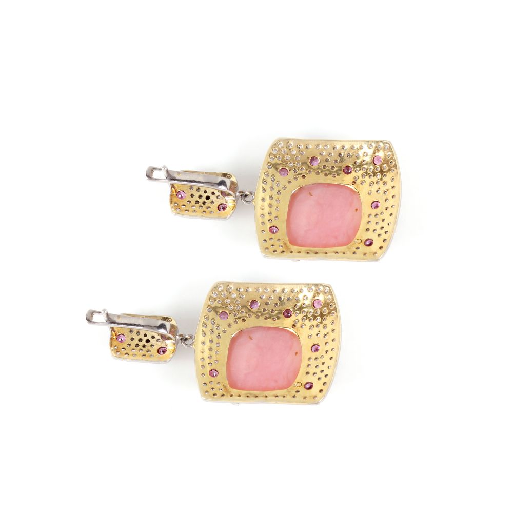 Real 925 Silver Diamond Earrings Pink Opal & Dangle Earrings Manufacturer