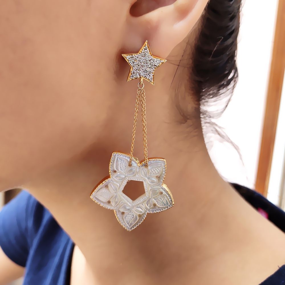 Real 925 Silver Diamond Clip On Chain Flower Earrings  Manufacturer