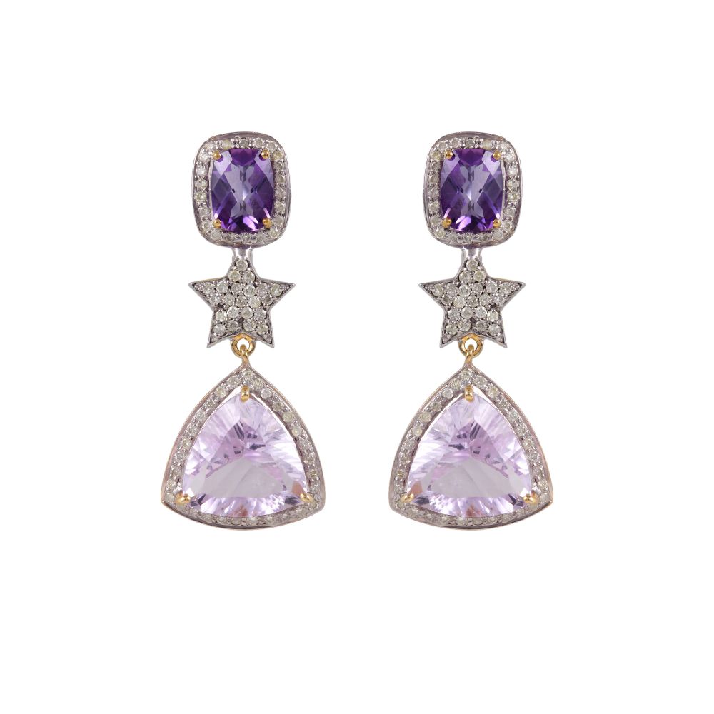 925 Silver Dangle Earrings Amethyst English Lock Dangle Earrings Manufacturer